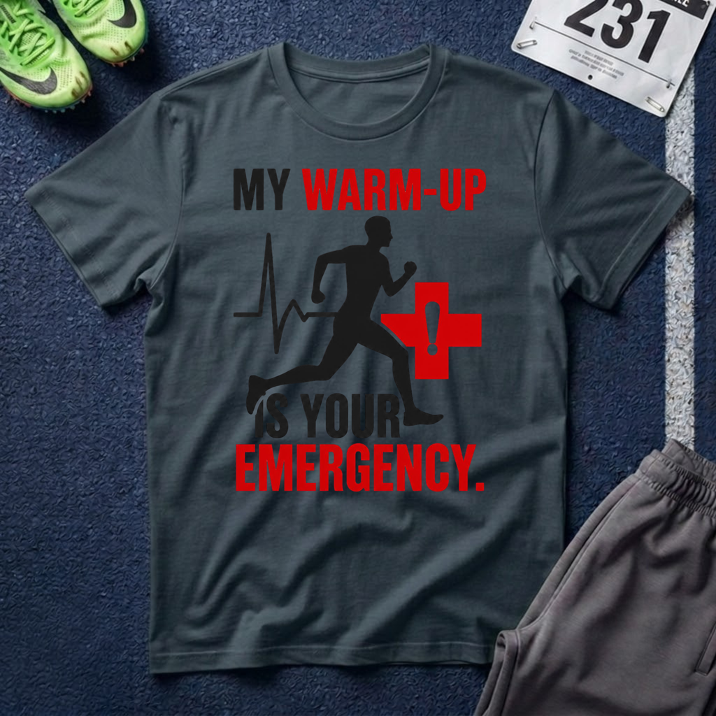 T-Shirt — "My Warm-Up Is Your Emergency" Runner Paramedic Rescue Tee