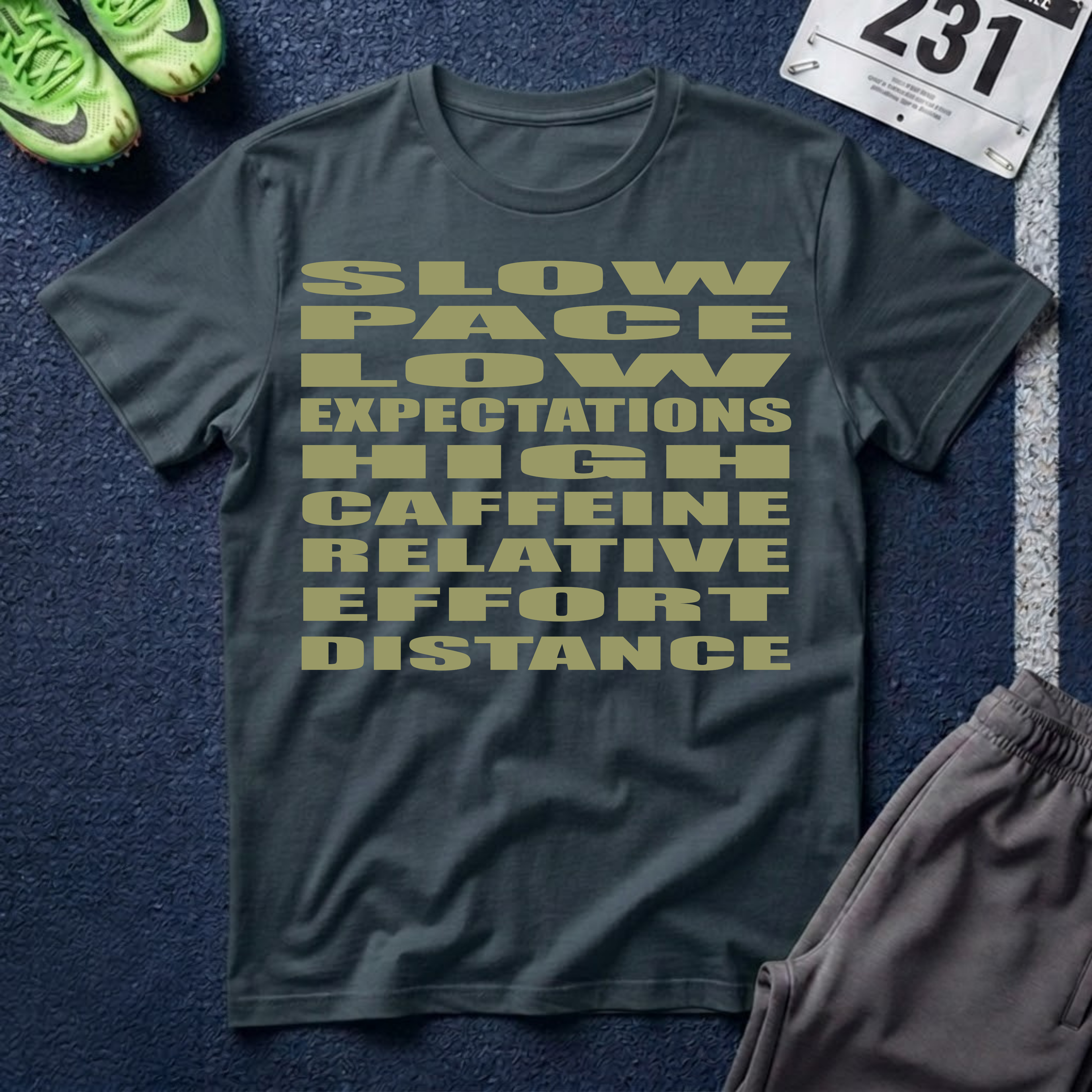 Slow Pace, High Caffeine T-Shirt — Relaxed Vibes, Low Expectations Tee