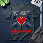 Deadlifts & Defibrillators T-Shirt — Heart of a Lifter Gym Tee