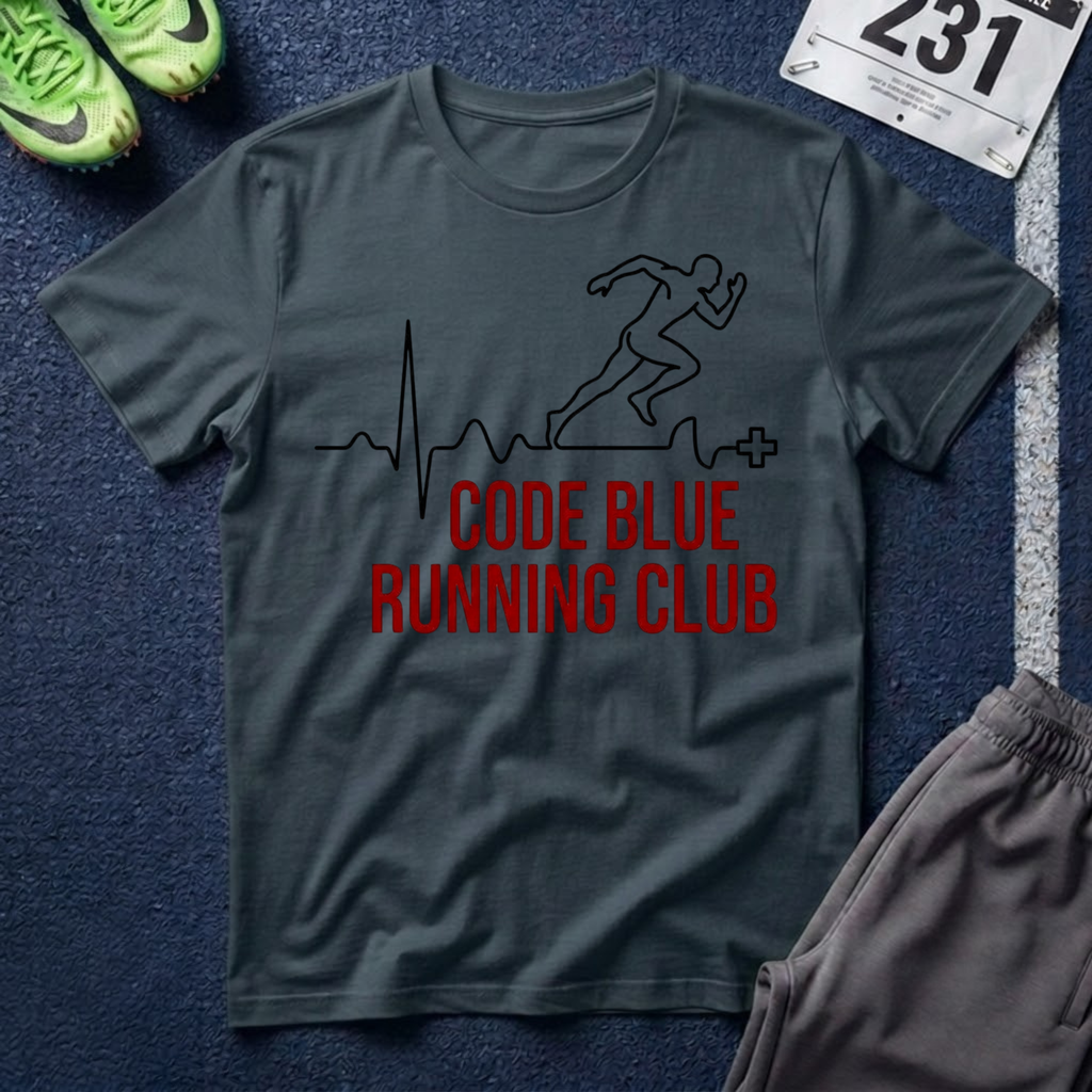 Code Blue Running Club T-Shirt — Medical Runner Heartbeat Tee