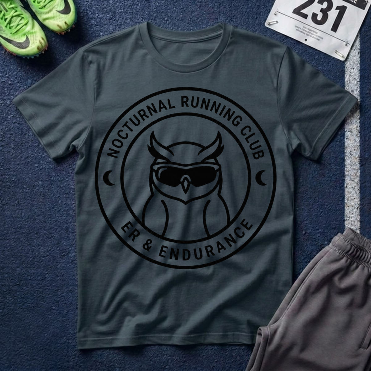 Nocturnal Running Club T-Shirt — Owl Logo Night Runner Tee