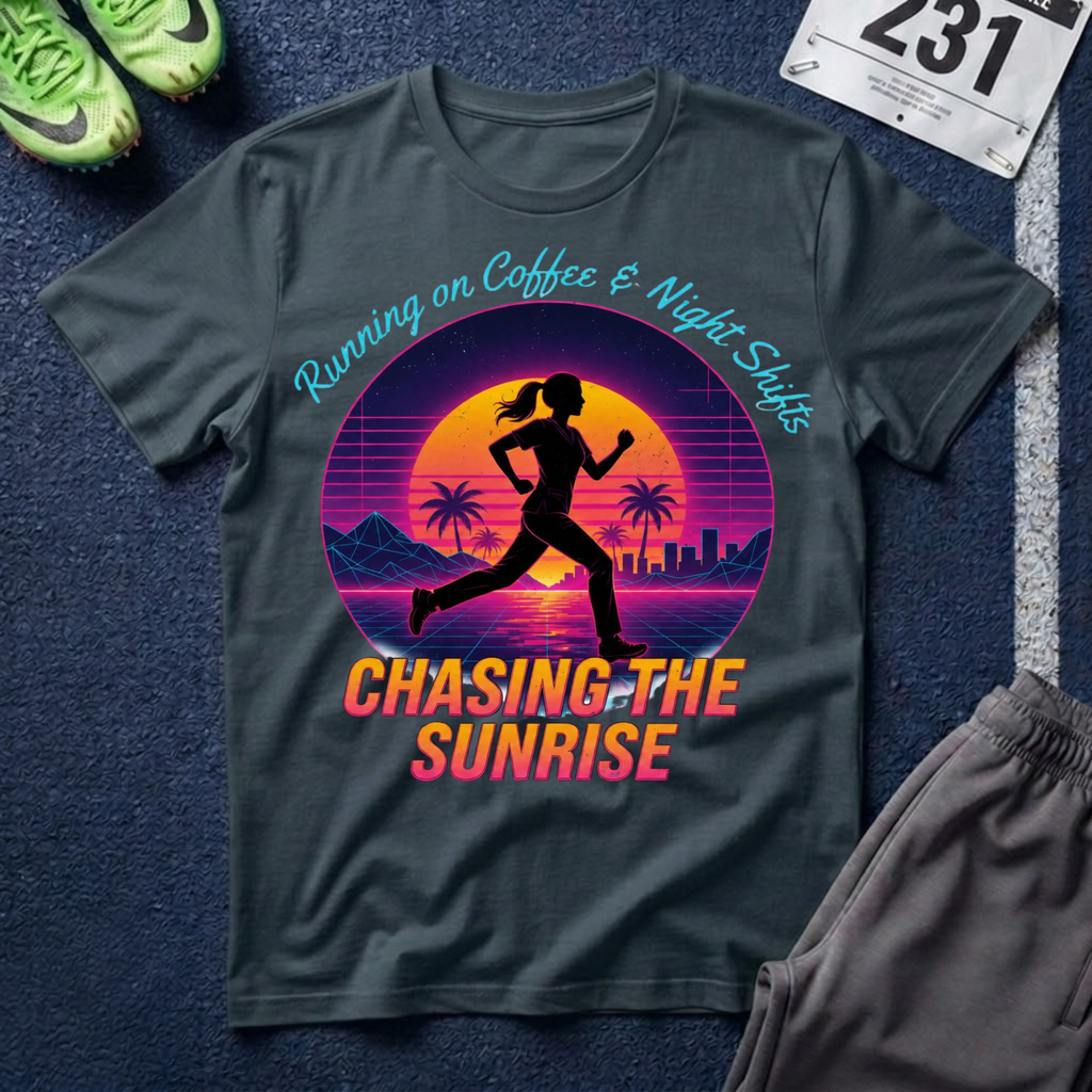 Running Tee — "Chasing the Sunrise" Retro Runner Shirt