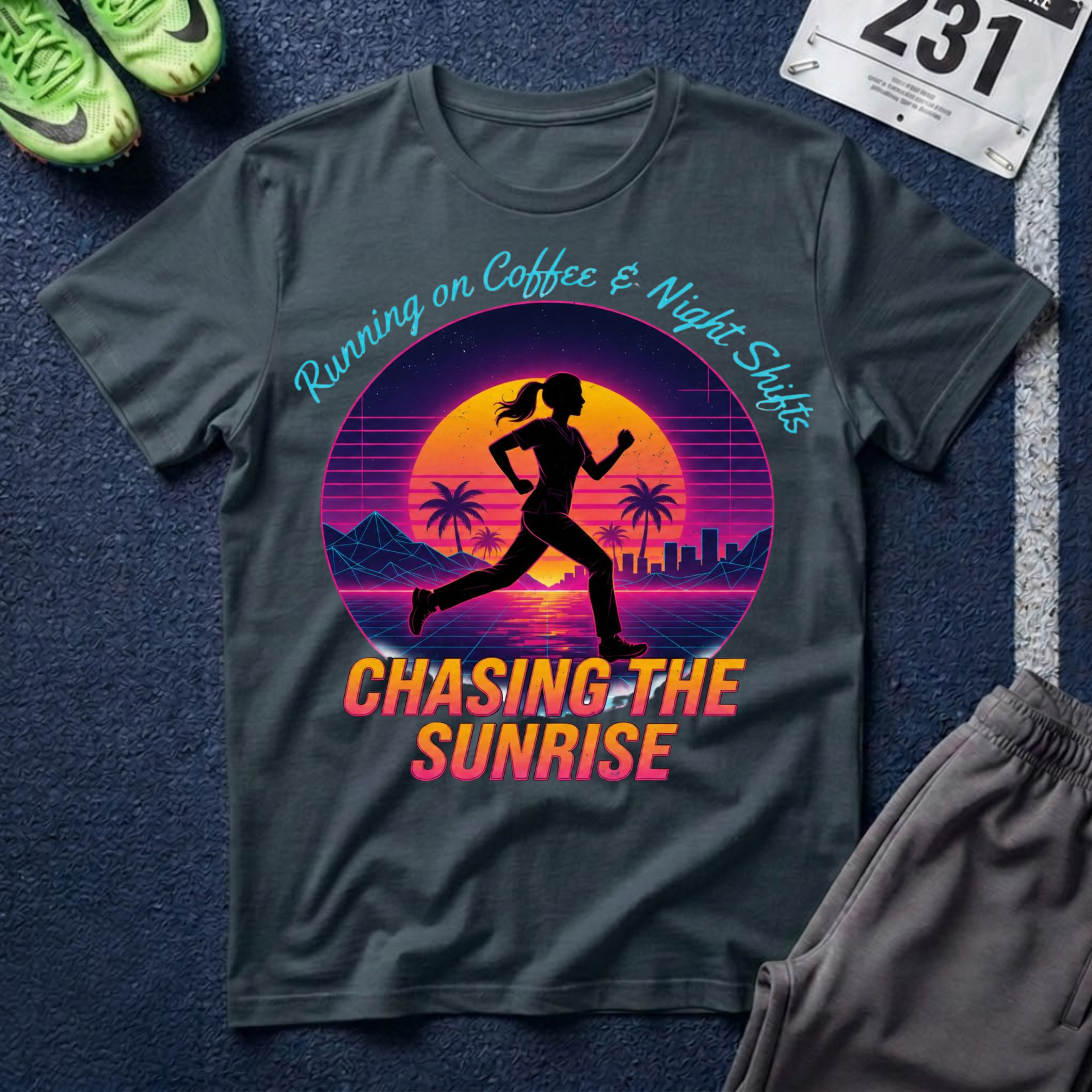 Running Tee — "Chasing the Sunrise" Retro Runner Shirt