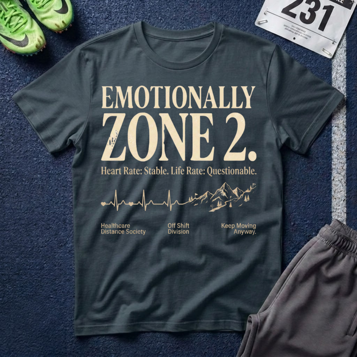 Emotionally Zone 2 T‑Shirt — "Heart Rate: Stable. Life Rate: Questionable."