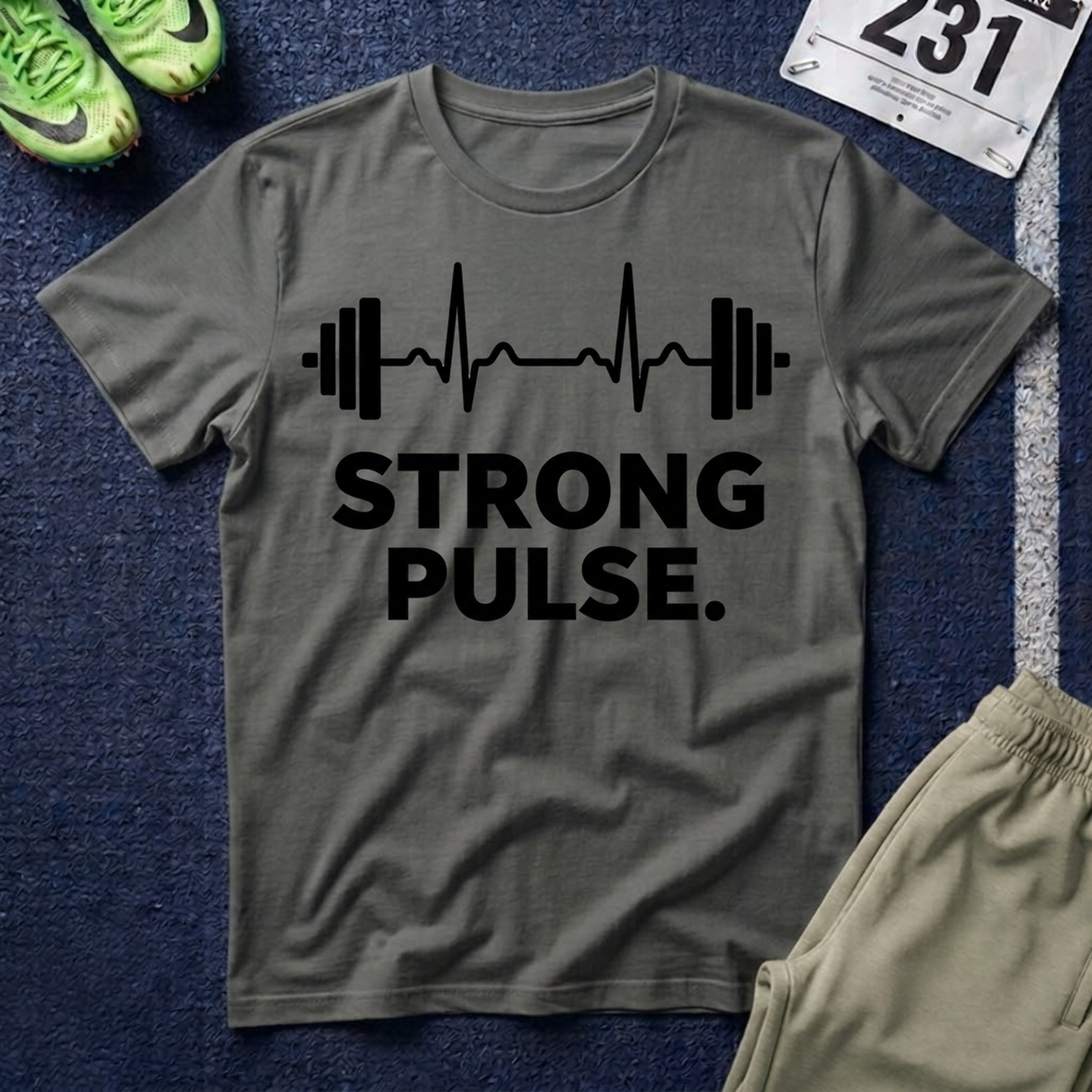 Strong Pulse T-Shirt — Barbell Heartbeat Fitness Tee