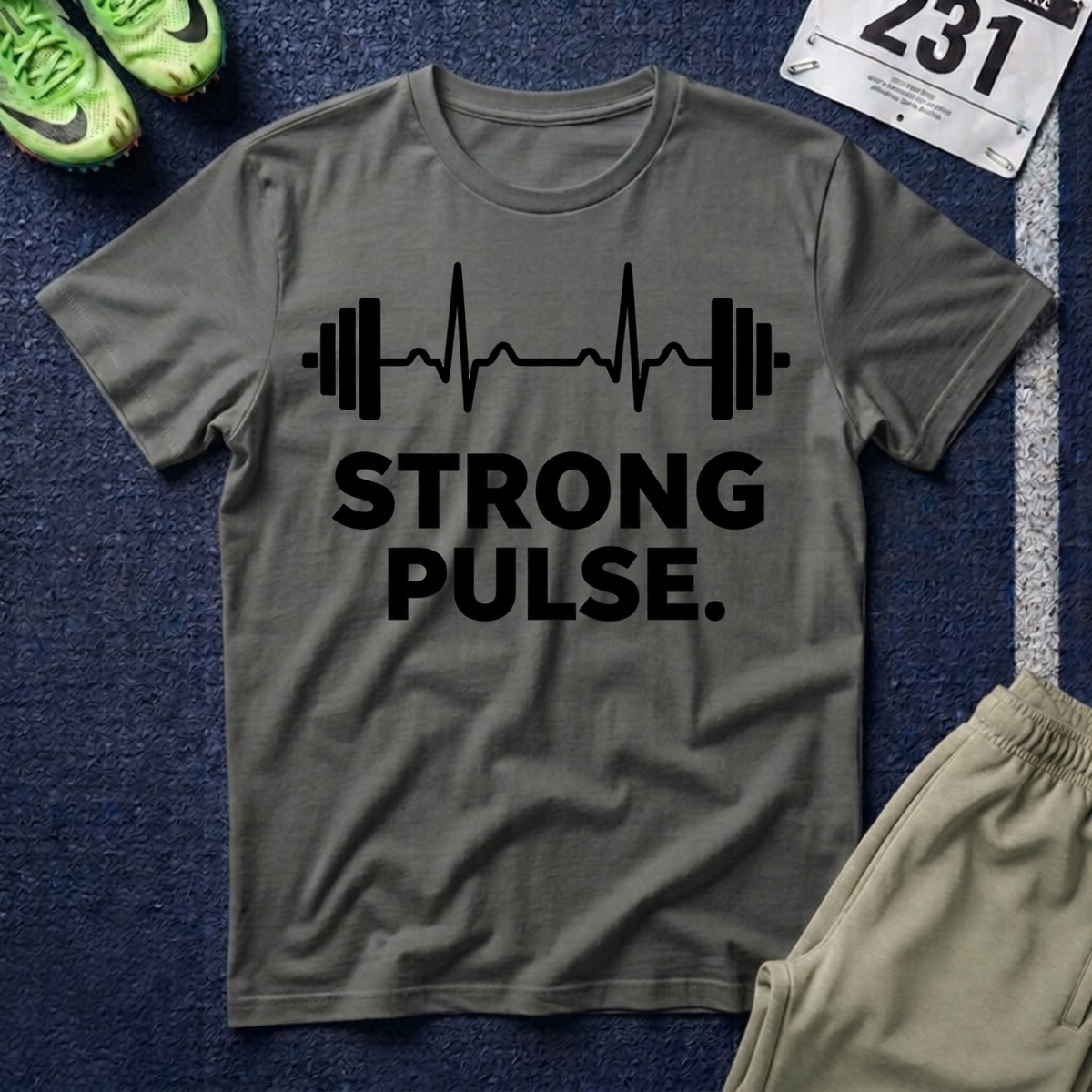 Strong Pulse T-Shirt — Barbell Heartbeat Fitness Tee