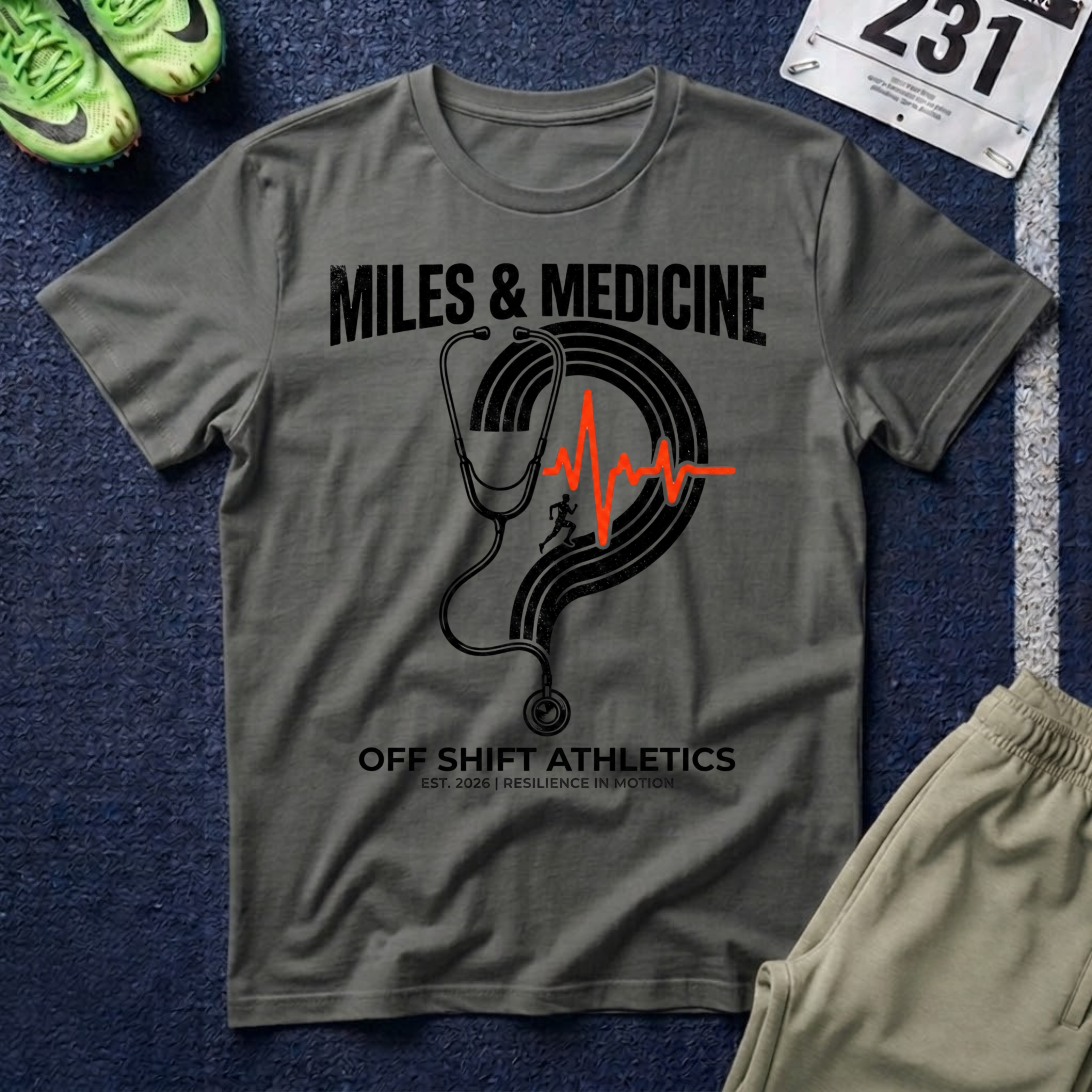 Stethoscope Track T‑Shirt — Miles & Medicine