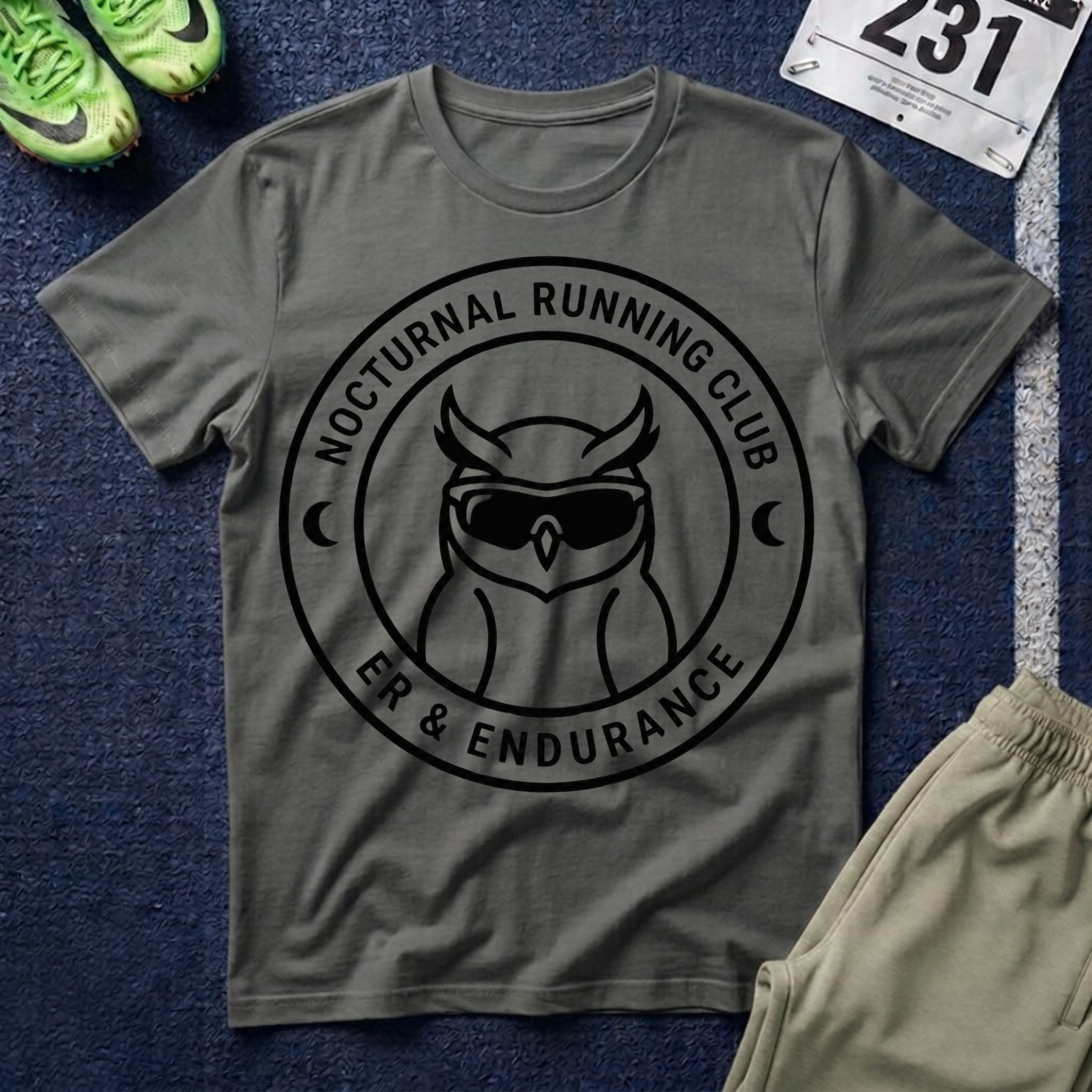 Nocturnal Running Club T-Shirt — Owl Logo Night Runner Tee