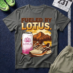 Fueled By Lotus T-Shirt — Retro Mountain Lotus Drink Graphic Tee