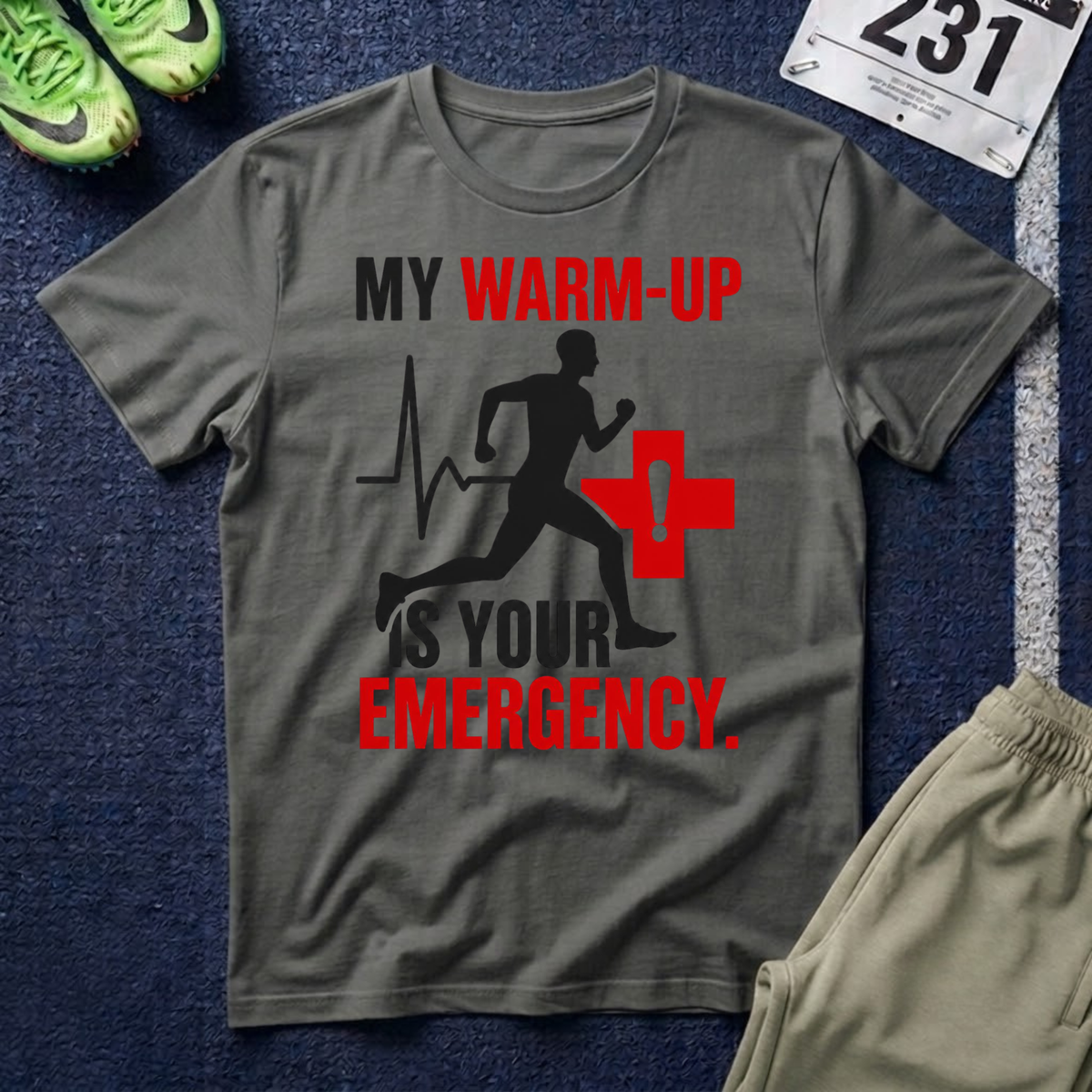 T-Shirt — "My Warm-Up Is Your Emergency" Runner Paramedic Rescue Tee