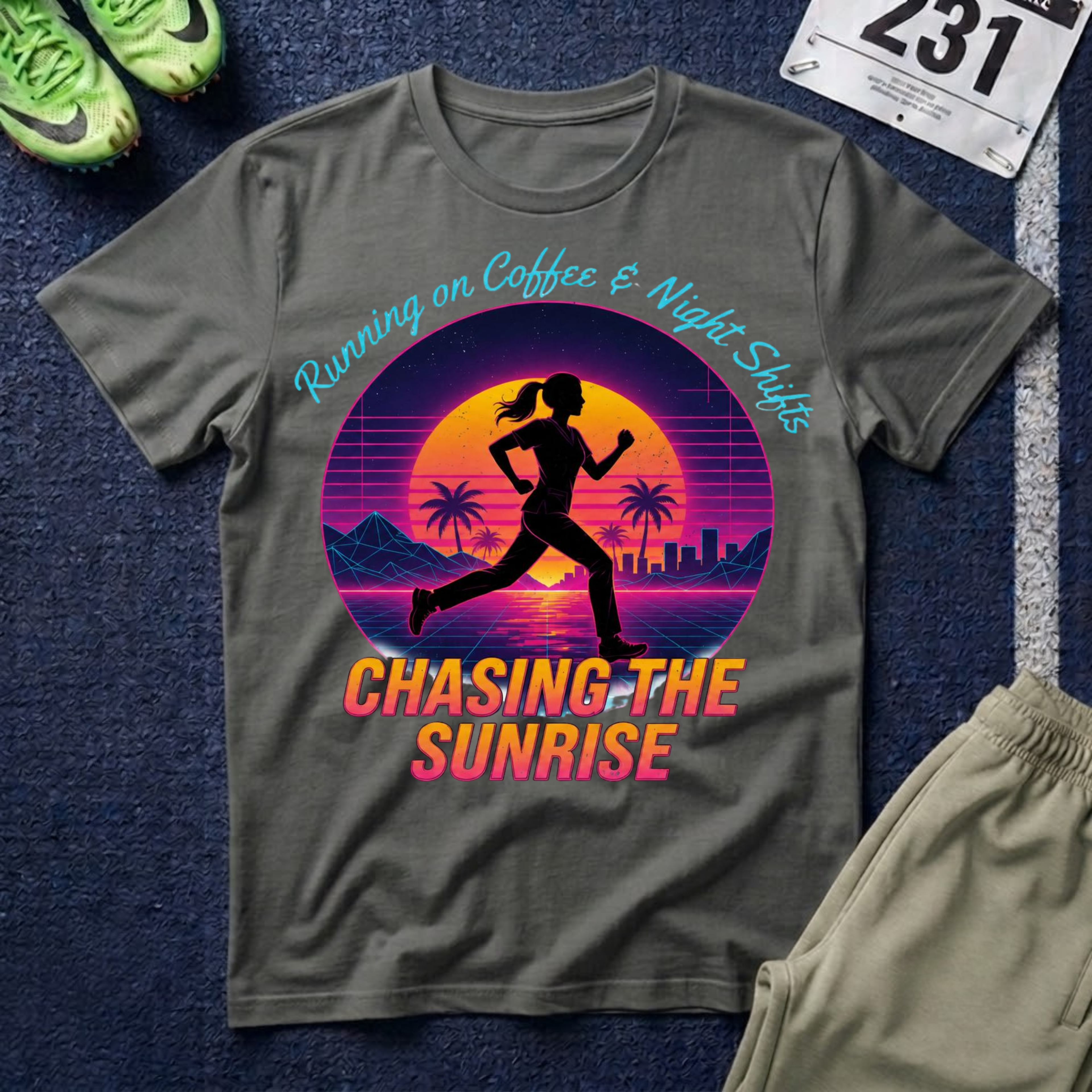 Running Tee — "Chasing the Sunrise" Retro Runner Shirt