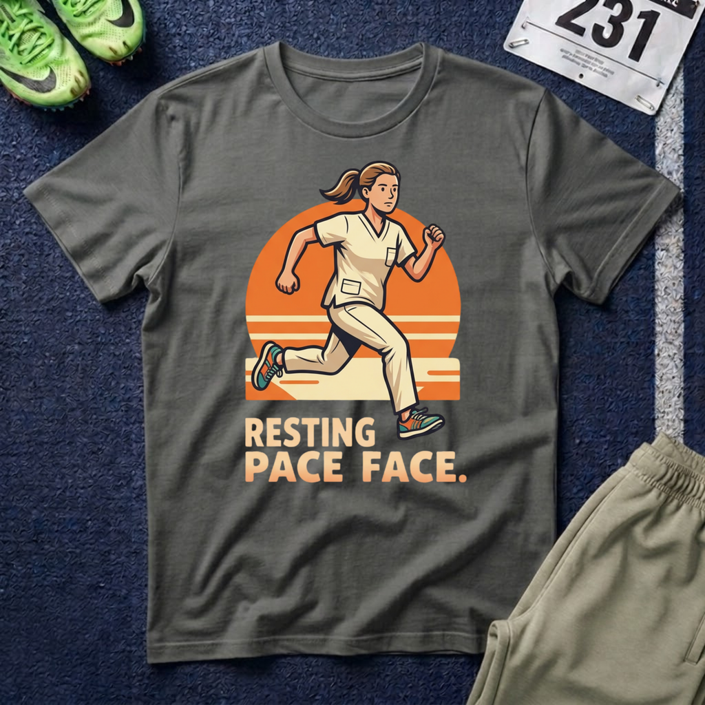 Healthcare Runner T‑Shirt — "Resting Pace Face" Retro Graphic Tee