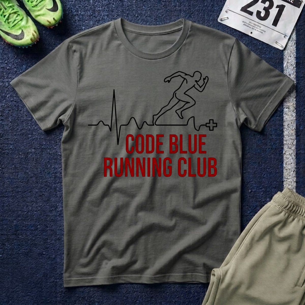 Code Blue Running Club T-Shirt — Medical Runner Heartbeat Tee