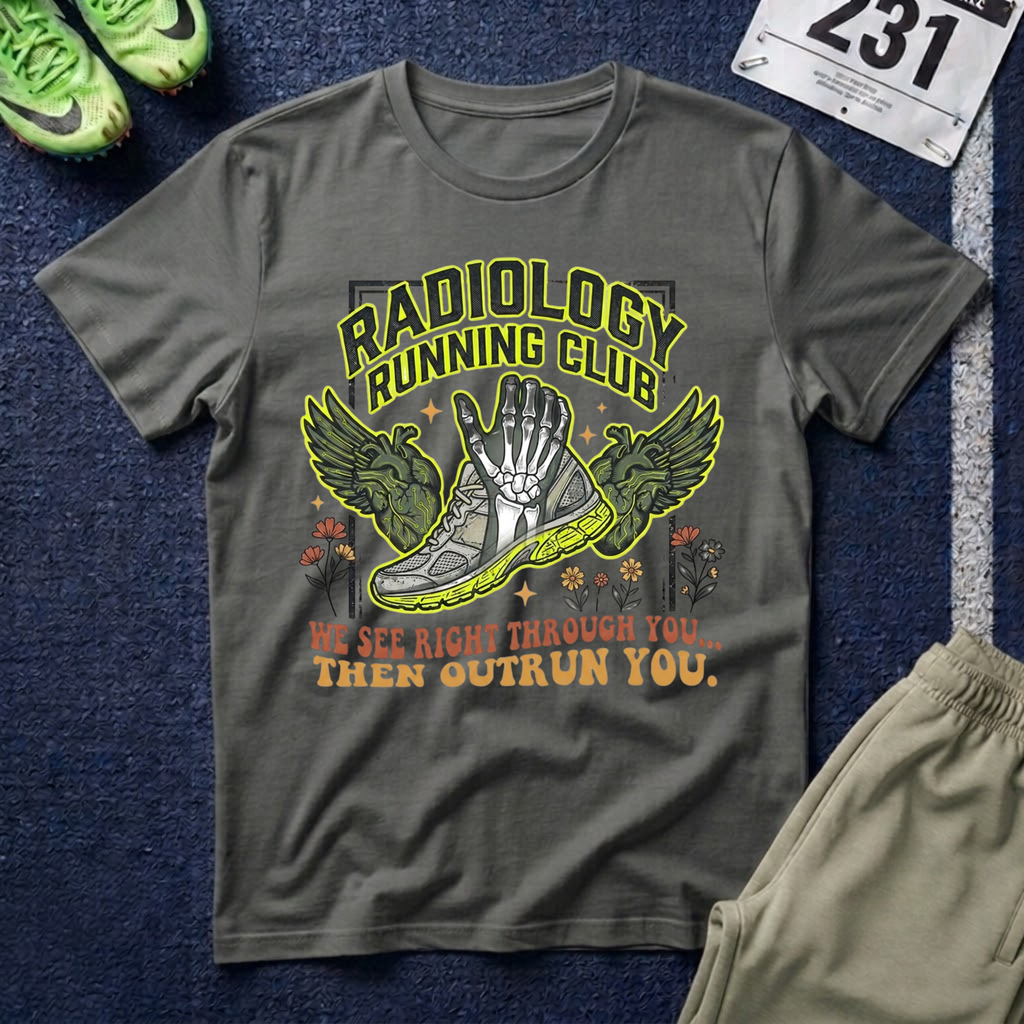 Radiology Running Club T-Shirt — "We See Right Through You" Radiologic Tech Tee