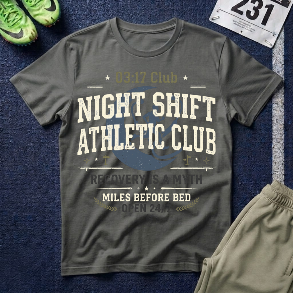 Night Shift Athletic Club T-Shirt — 03:17 Club Recovery Is A Myth Crew Tee