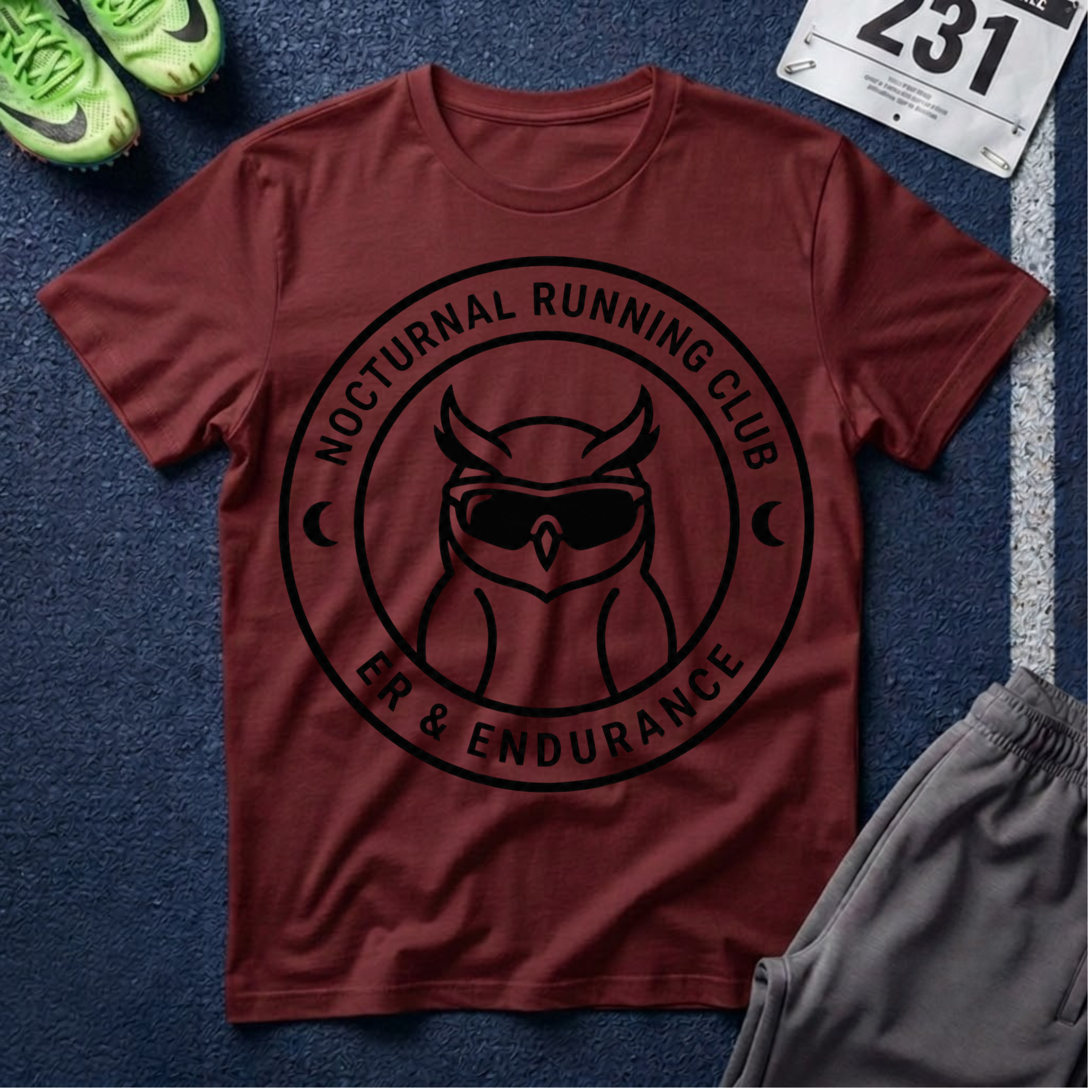 Nocturnal Running Club T-Shirt — Owl Logo Night Runner Tee