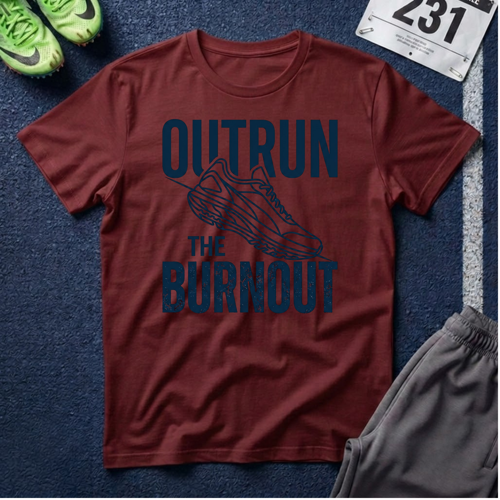 Outrun the Burnout T-Shirt — Motivational Running Tee with Sneaker Graphic
