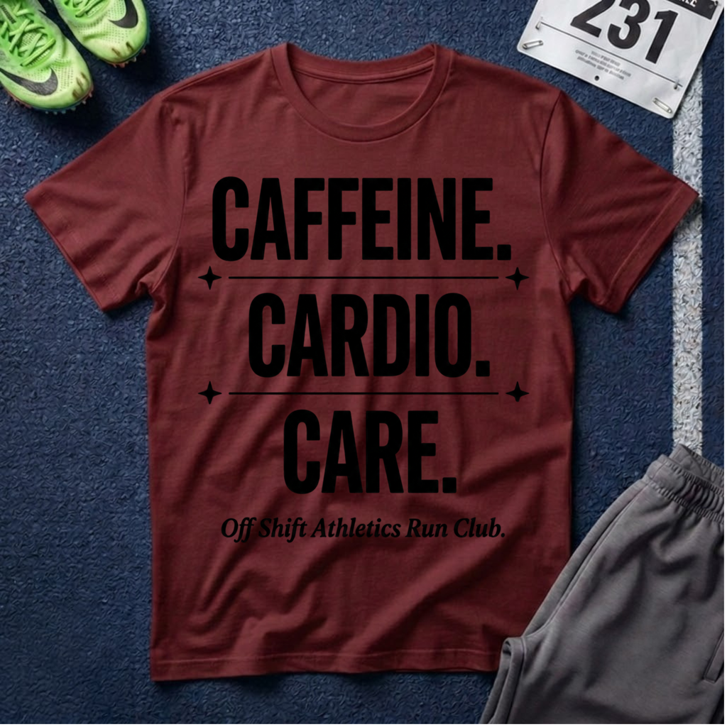 Caffeine. Cardio. Graphic T‑Shirt — Motivational Fitness Tee