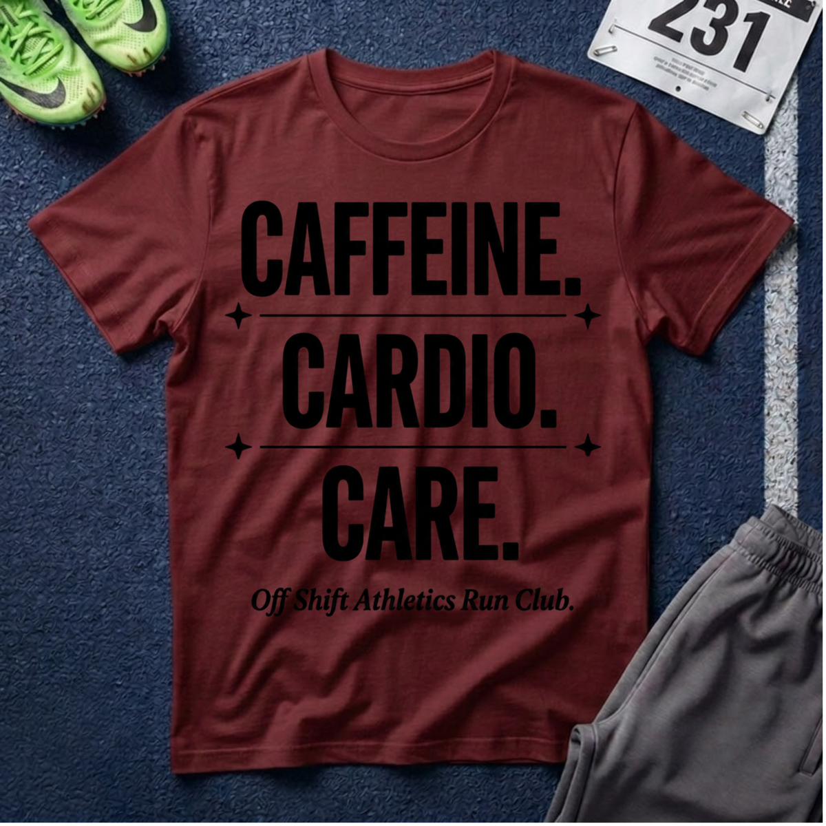 Caffeine. Cardio. Graphic T‑Shirt — Motivational Fitness Tee