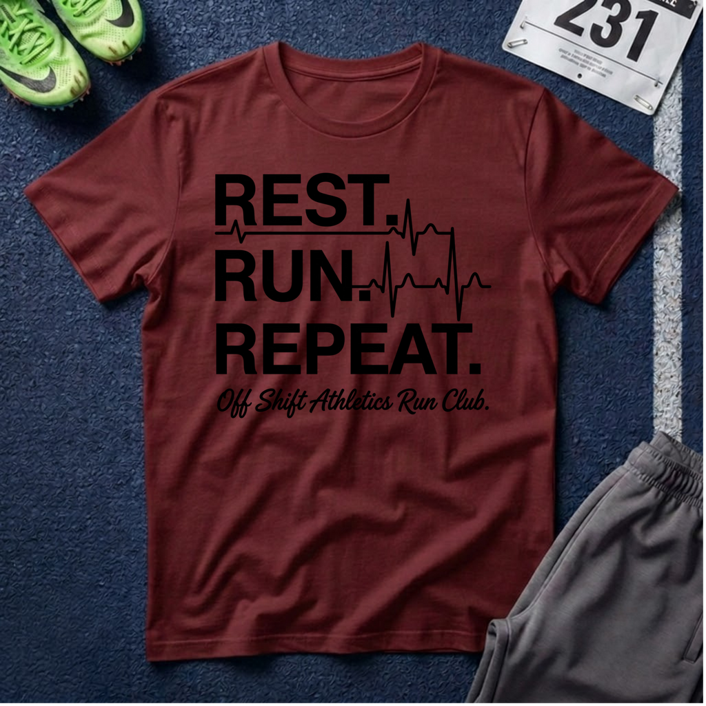 Run Repeat T-Shirt — "Rest. Run. Repeat." Running Tee