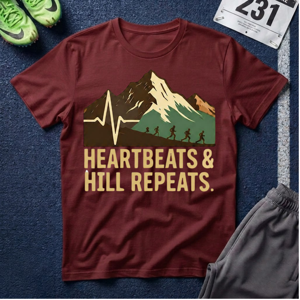 Hiking Mountain Tee — "Heartbeats & Hill Repeats" Outdoor Adventure T-Shirt