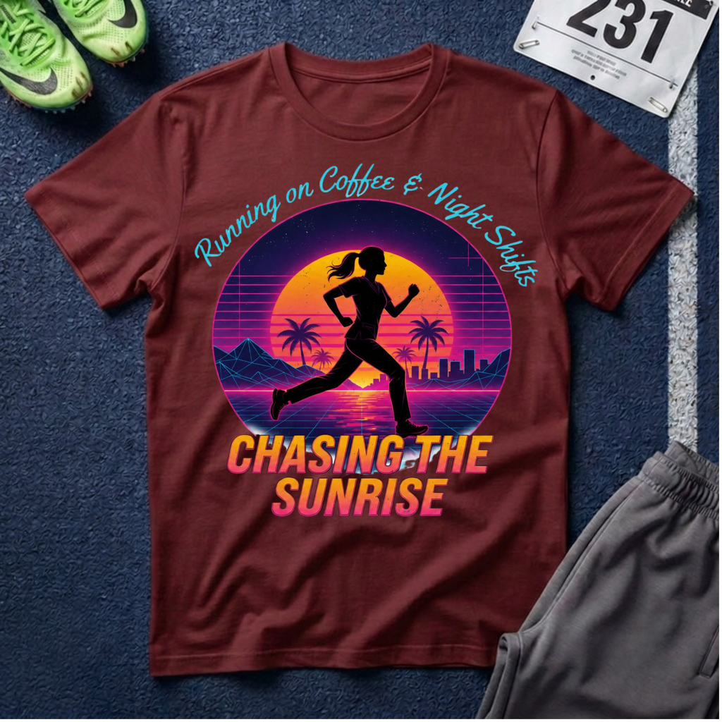 Running Tee — "Chasing the Sunrise" Retro Runner Shirt