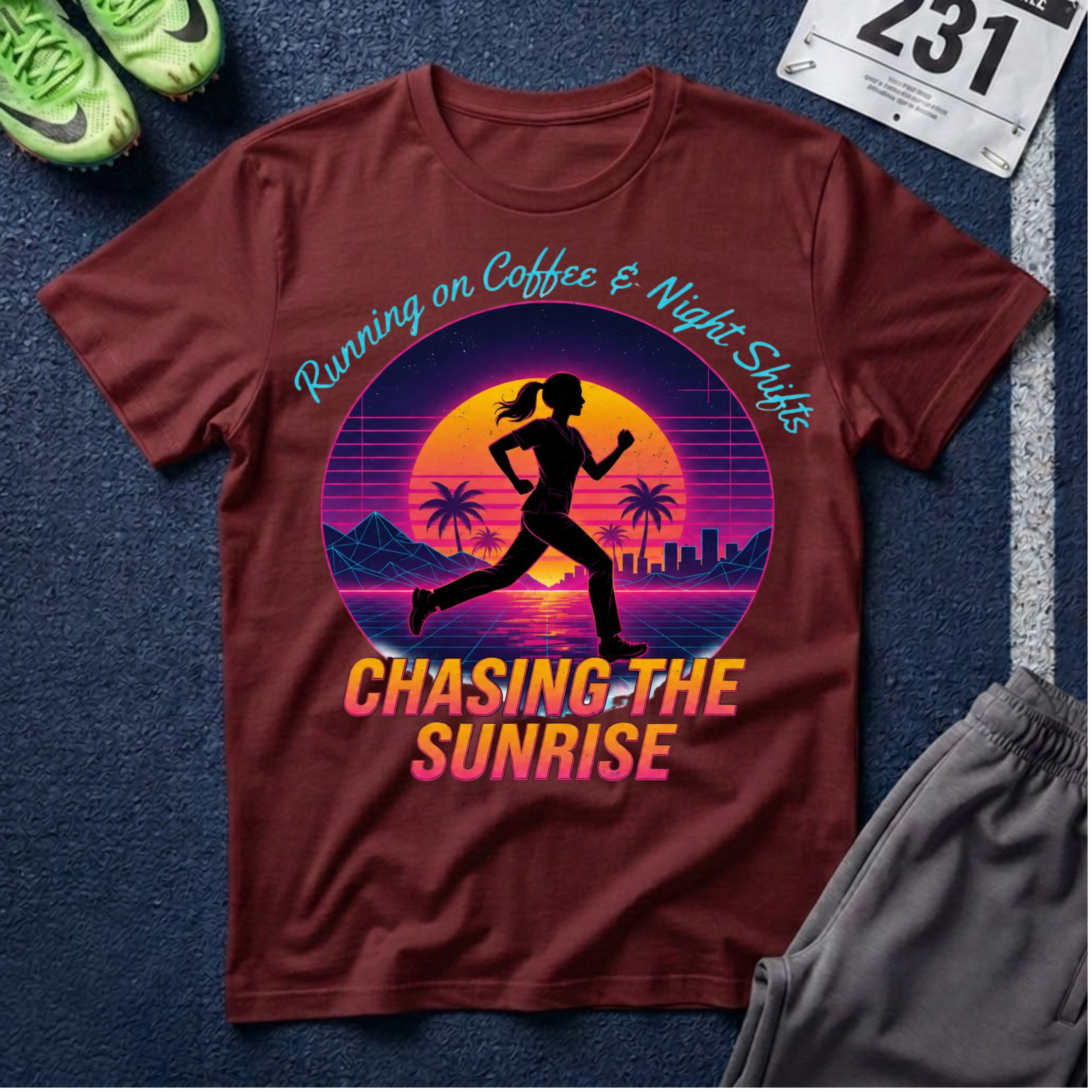 Running Tee — "Chasing the Sunrise" Retro Runner Shirt