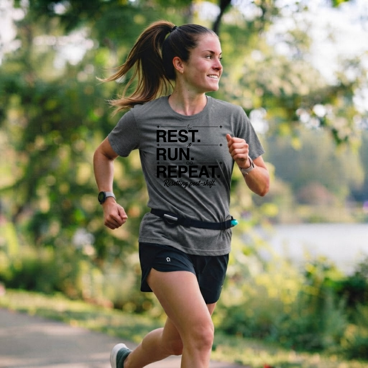 Rest. Run. Repeat. T-Shirt — Inspirational Runner Tee for Recovery & Training