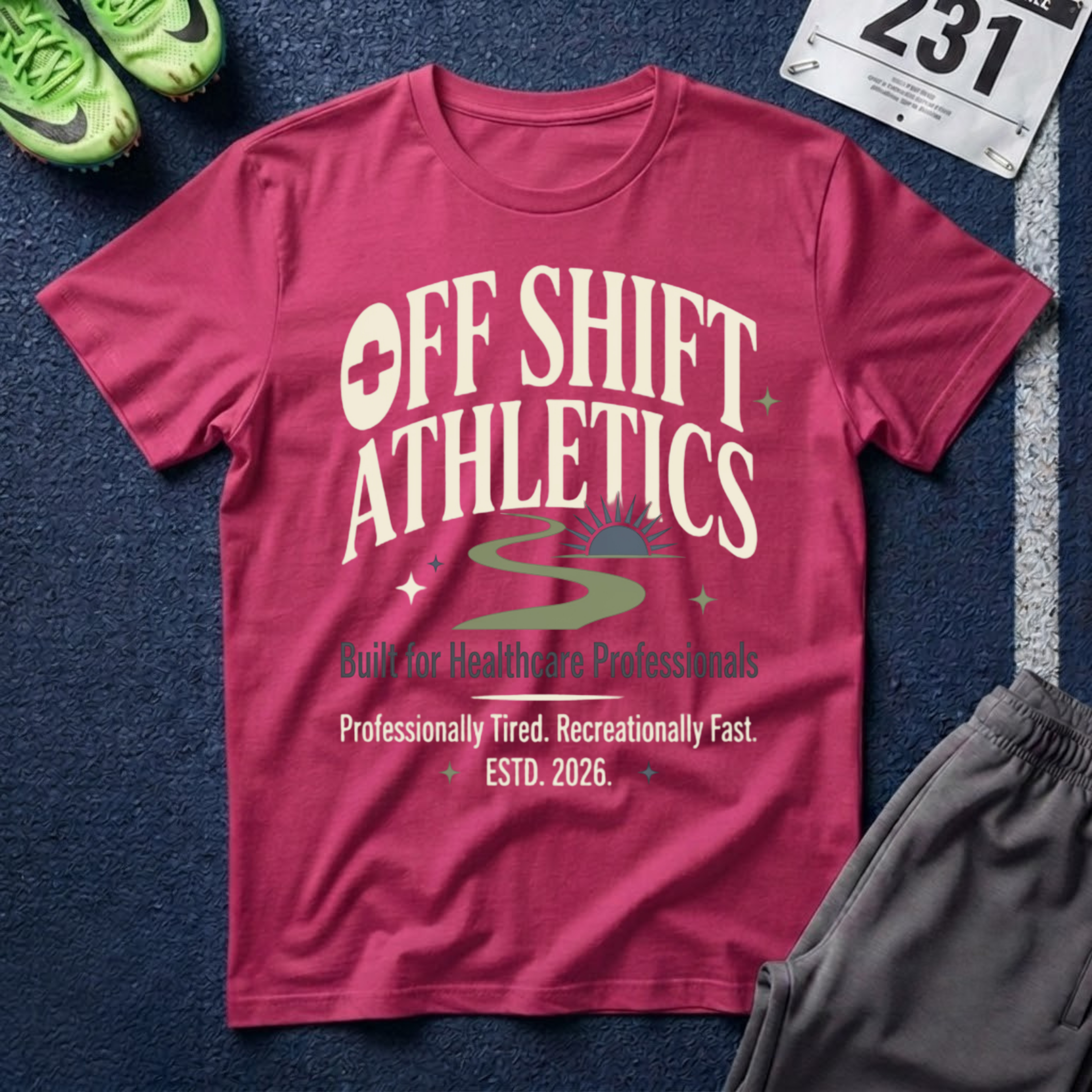 Off Shift Athletics T-Shirt — Comfortable Tee for Healthcare Workers & Night Shift Crew