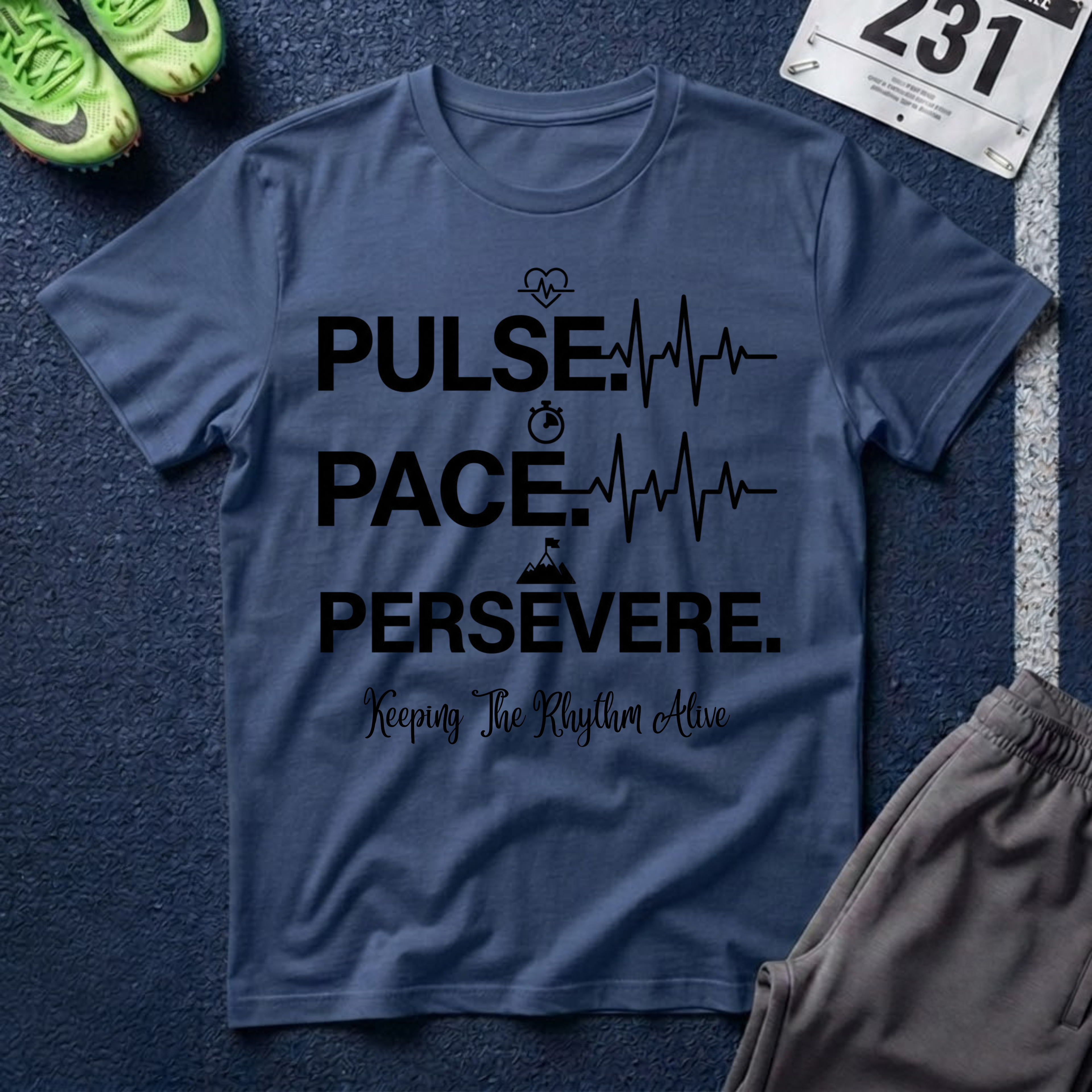 Pulse • Pace • Persevere T-Shirt — Motivational Running / Fitness Tee