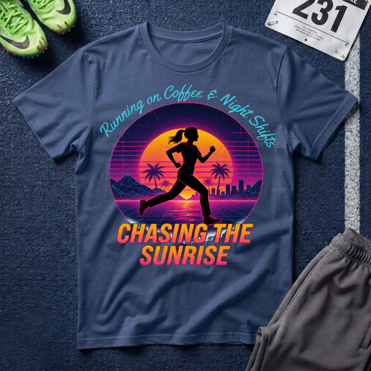 Running Tee — "Chasing the Sunrise" Retro Runner Shirt