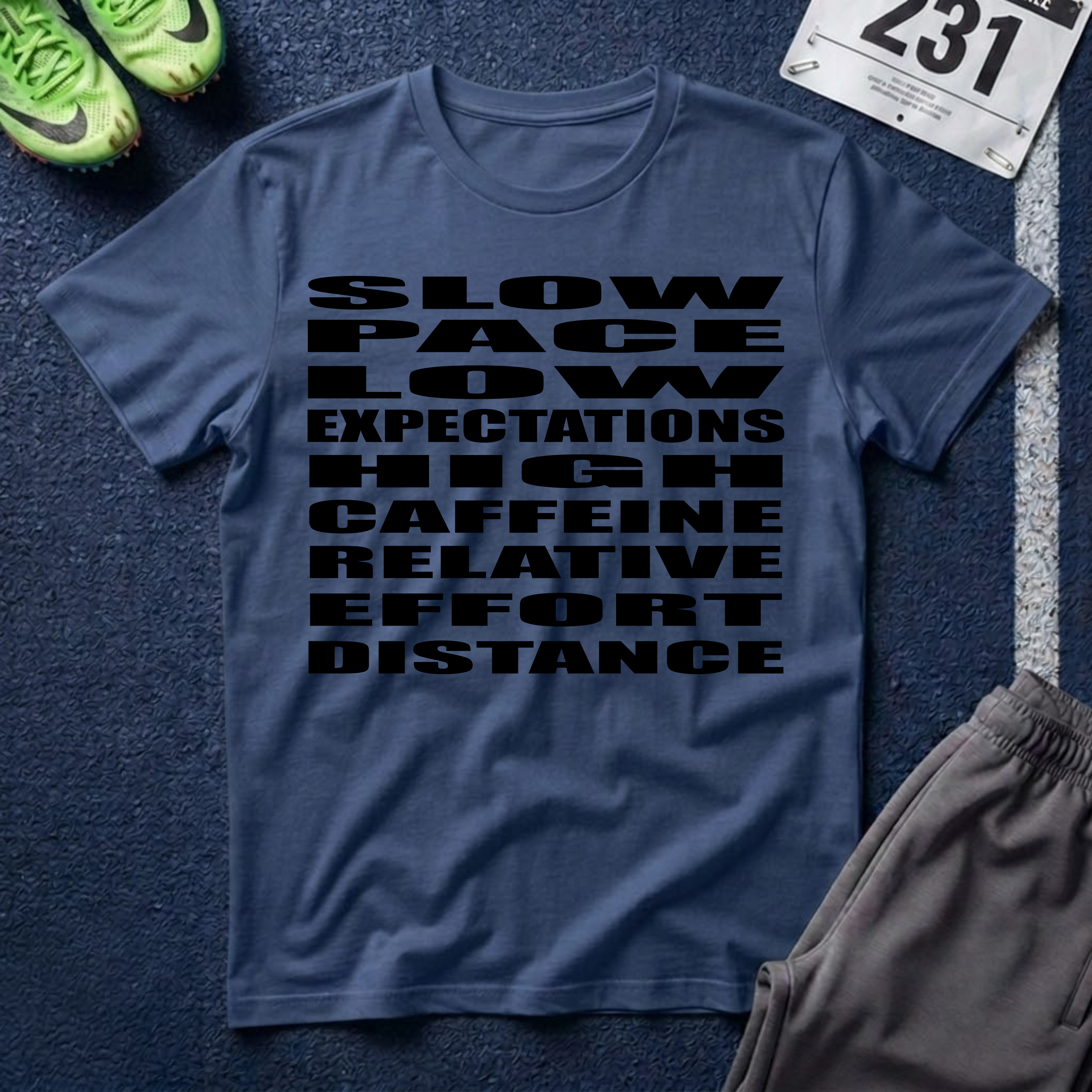 T-Shirt — 'Slow Pace, Low Expectations, High Caffeine' Graphic Tee
