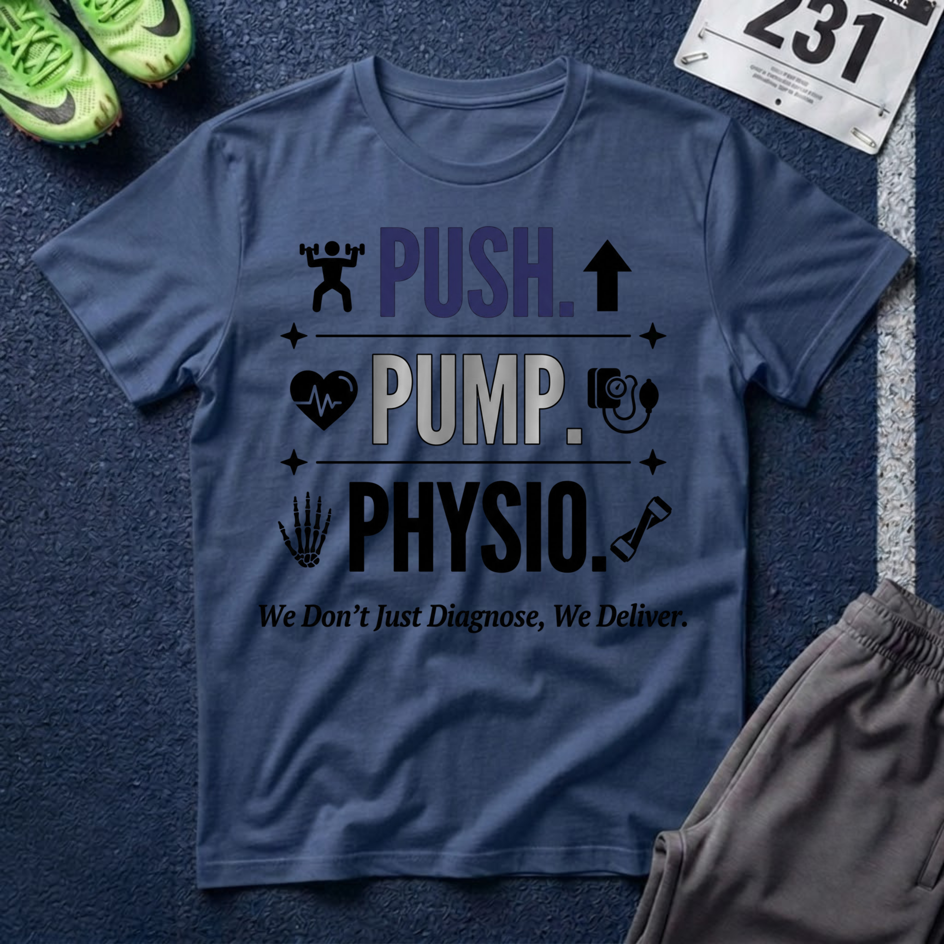 Push. Pump. Physio. T-Shirt — Physical Therapy Tee