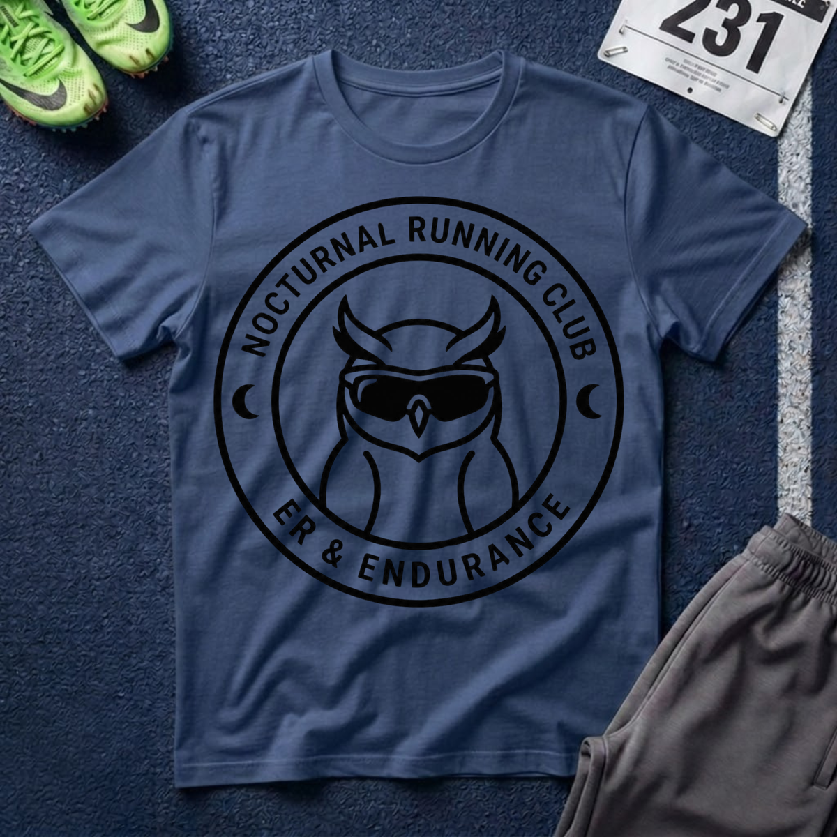 Nocturnal Running Club T-Shirt — Owl Logo Night Runner Tee