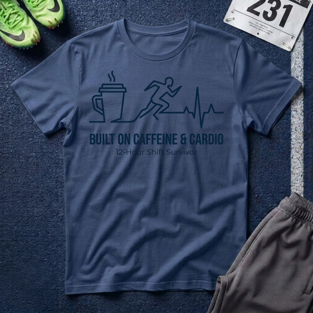 Built on Caffeine & Cardio T-Shirt — 12-Hour Shift Survivor