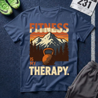 Fitness Is My Therapy T-Shirt — Vintage Mountain Kettlebell Workout Tee