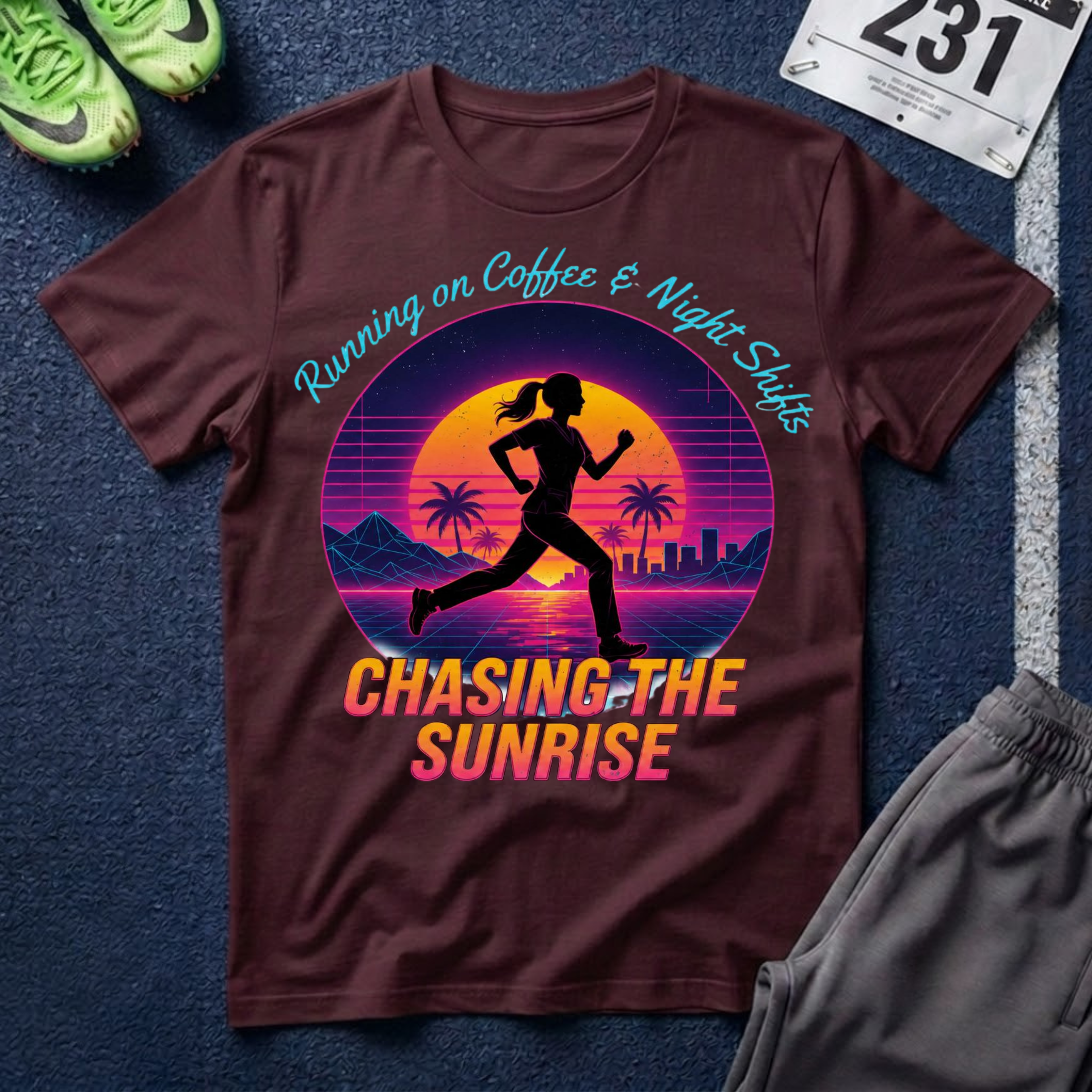 Running Tee — "Chasing the Sunrise" Retro Runner Shirt