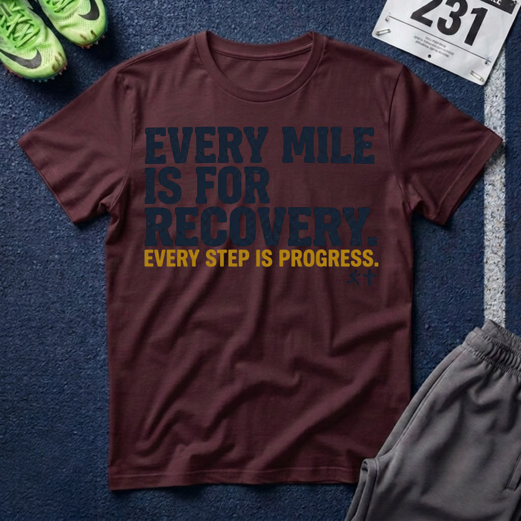 Recovery Running T-Shirt — "Every Mile Is For Recovery. Every Step Is Progress."