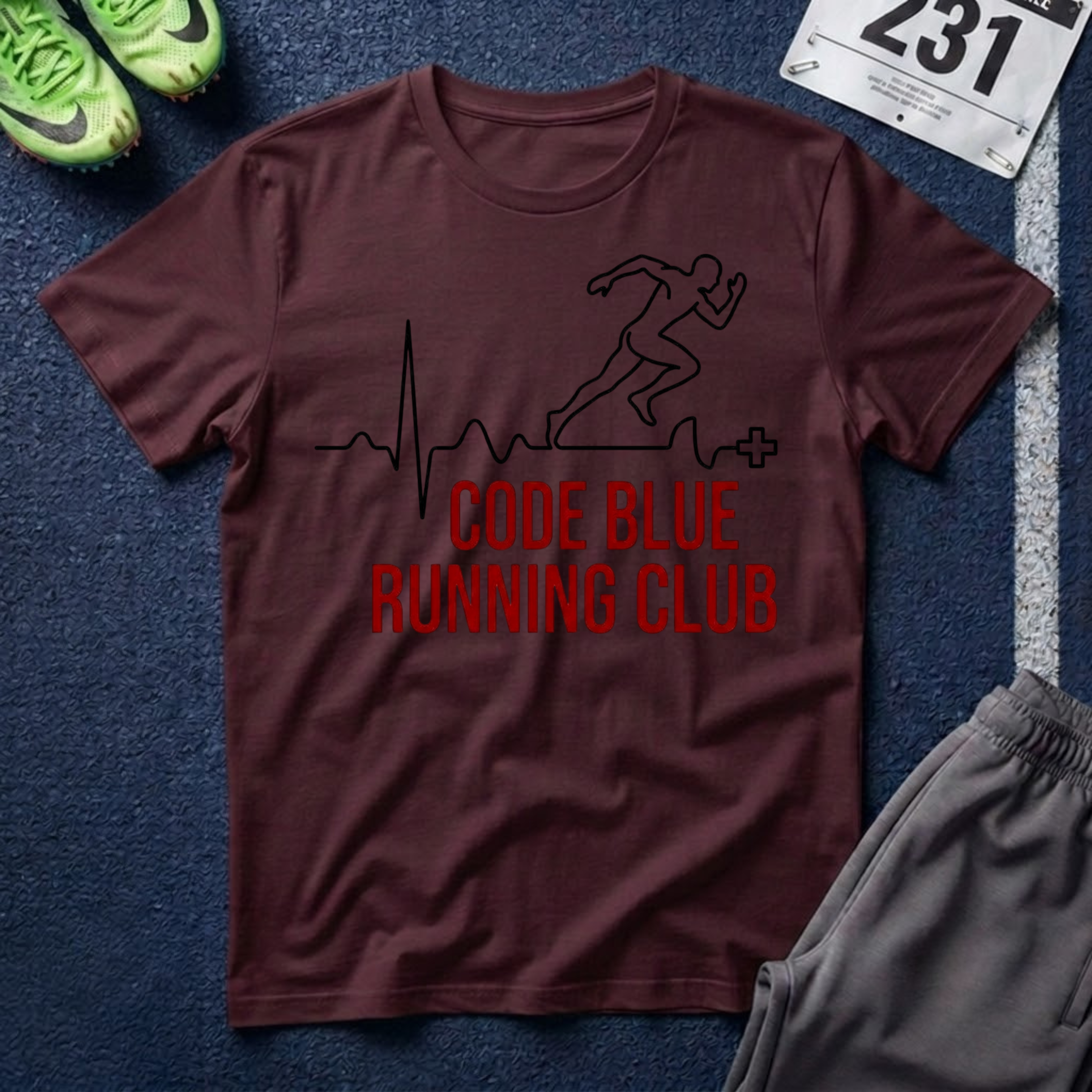Code Blue Running Club T-Shirt — Medical Runner Heartbeat Tee