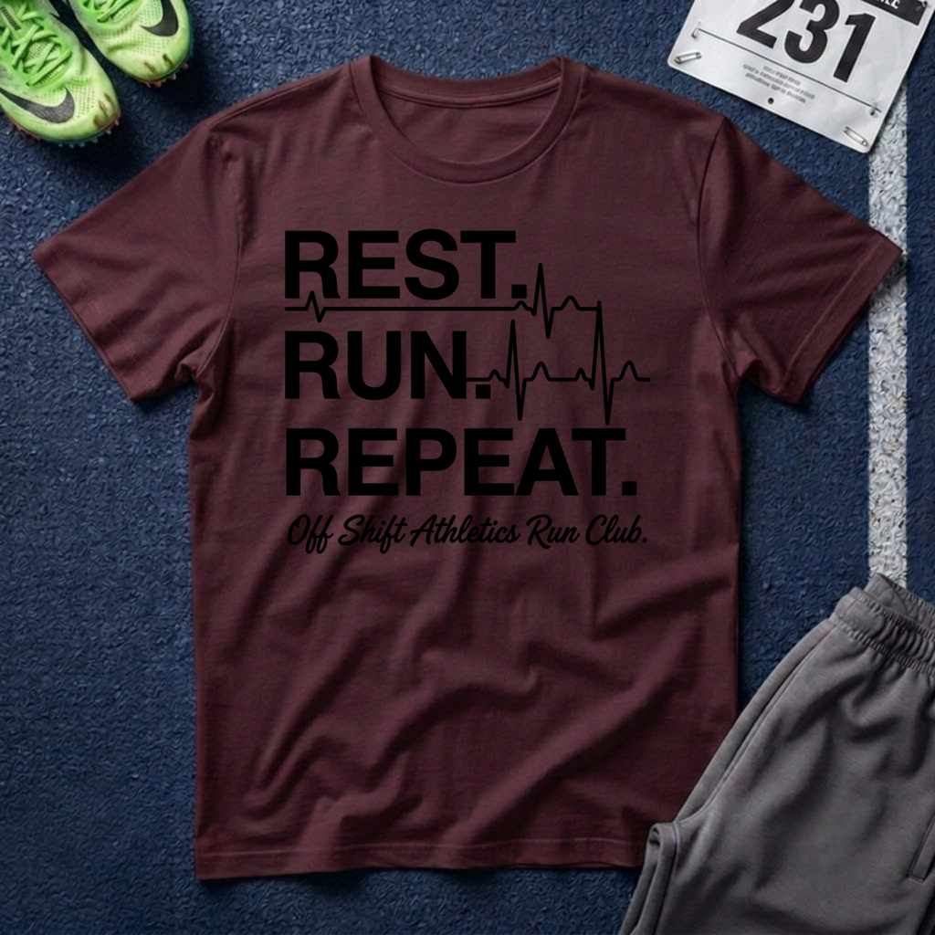 Run Repeat T-Shirt — "Rest. Run. Repeat." Running Tee