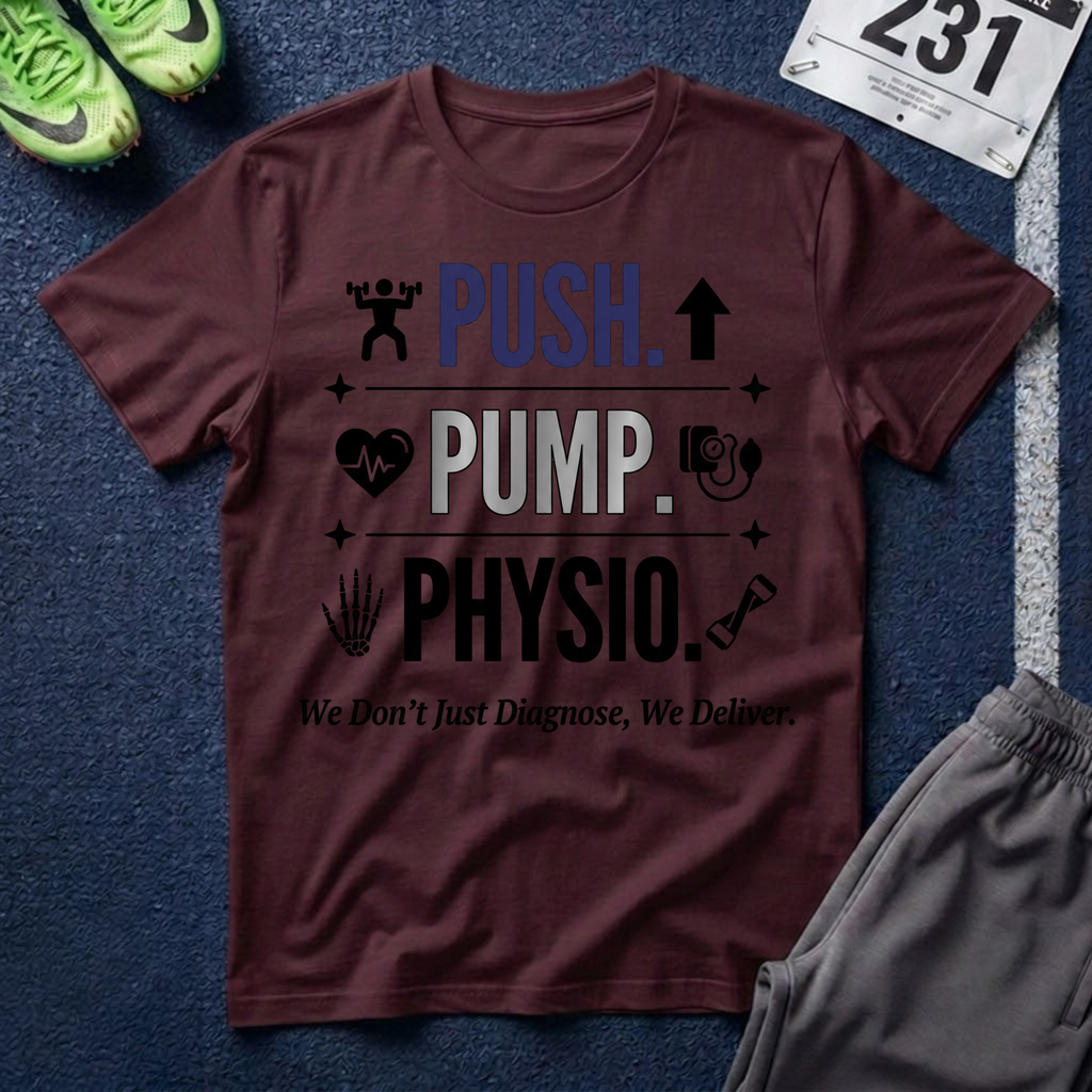 Push. Pump. Physio. T-Shirt — Physical Therapy Tee
