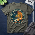 Night Shift Endurance Club T-Shirt — Retro Sunrise & Moon Hiker Tee