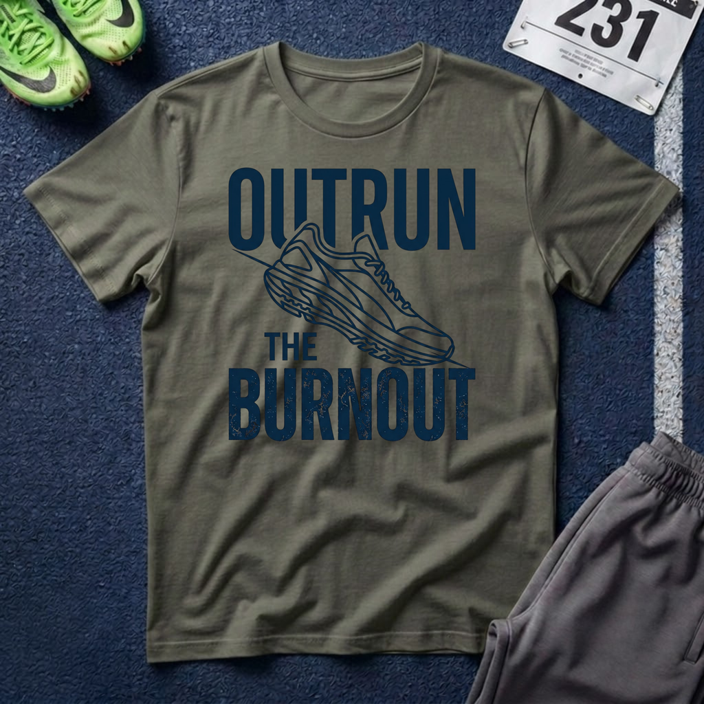 Outrun the Burnout T-Shirt — Motivational Running Tee with Sneaker Graphic