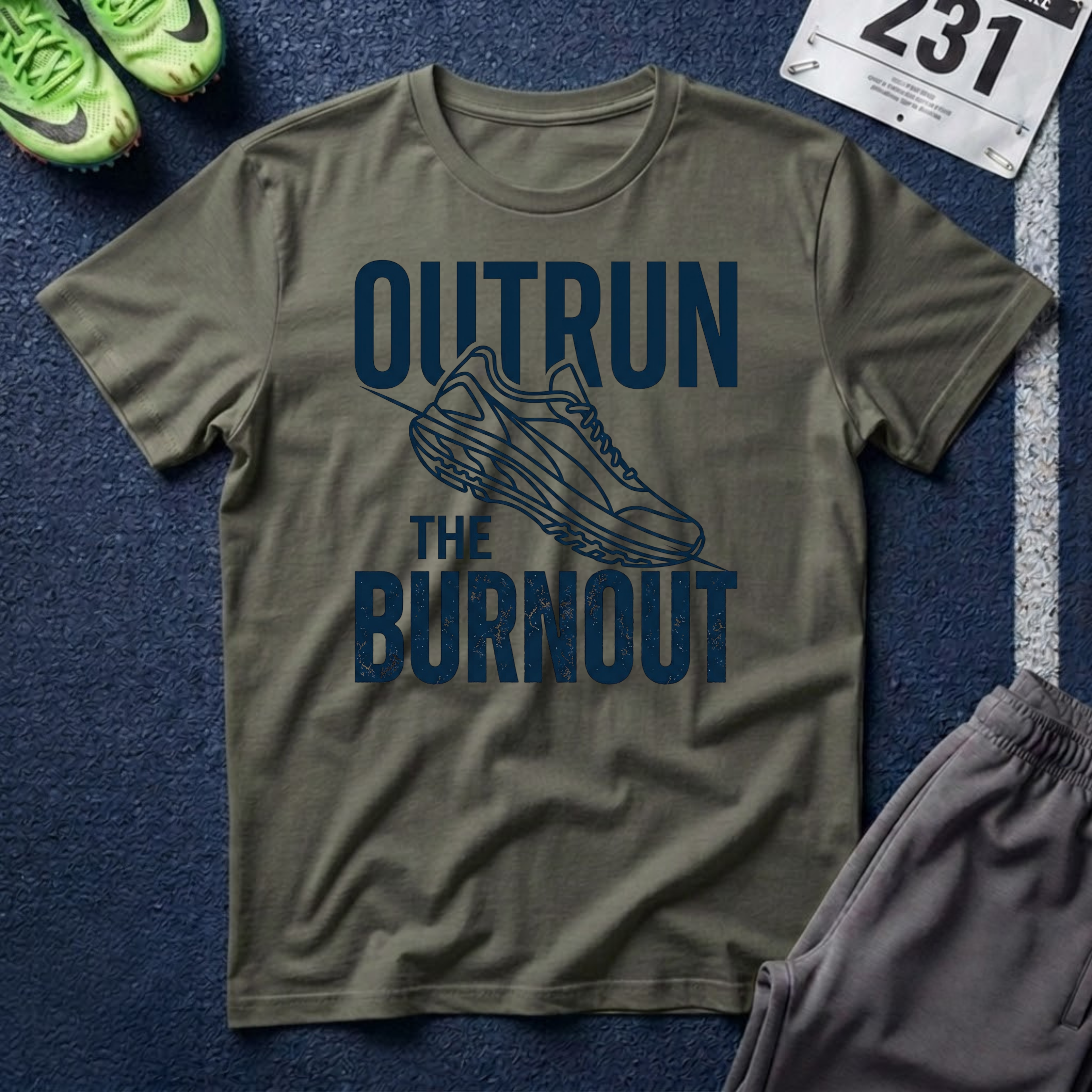 Outrun the Burnout T-Shirt — Motivational Running Tee with Sneaker Graphic