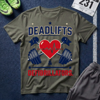 Deadlifts & Defibrillators T-Shirt — Heart of a Lifter Gym Tee