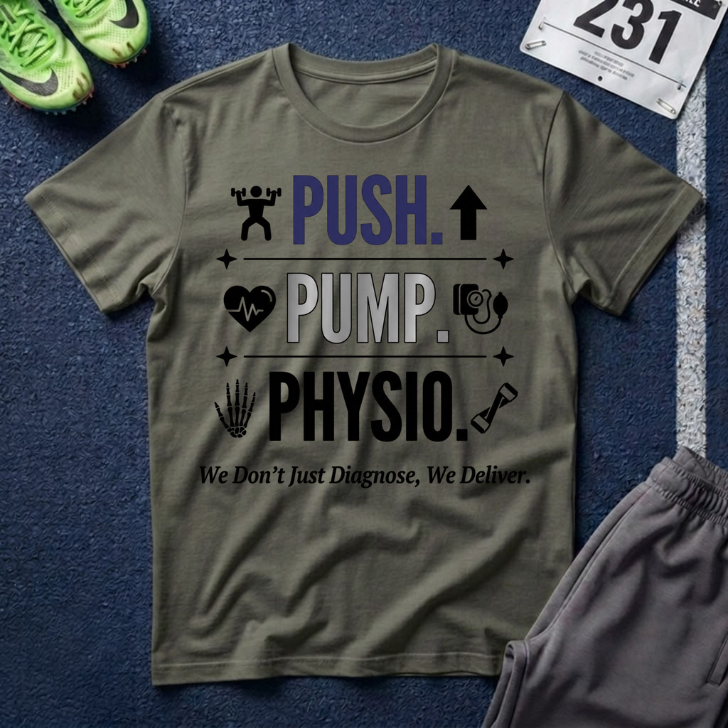 Push. Pump. Physio. T-Shirt — Physical Therapy Tee