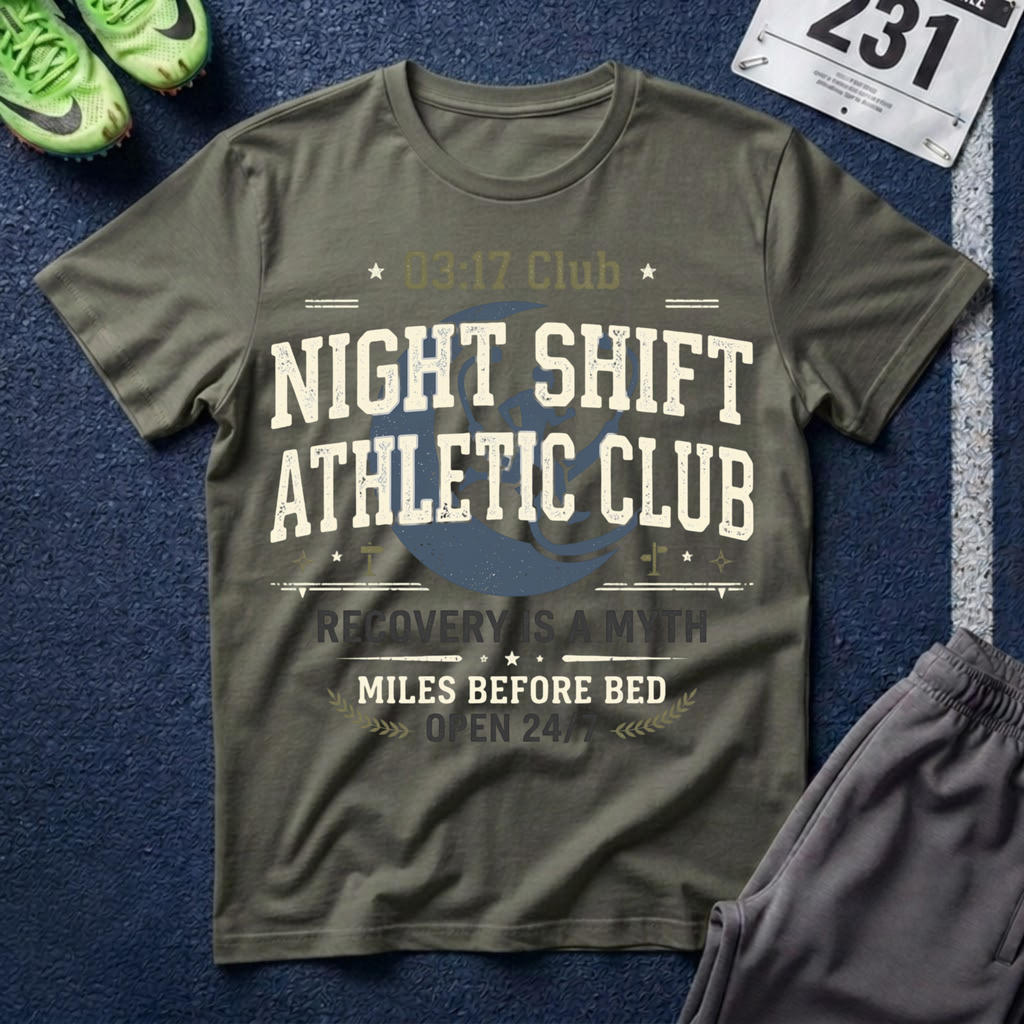 Night Shift Athletic Club T-Shirt — 03:17 Club Recovery Is A Myth Crew Tee
