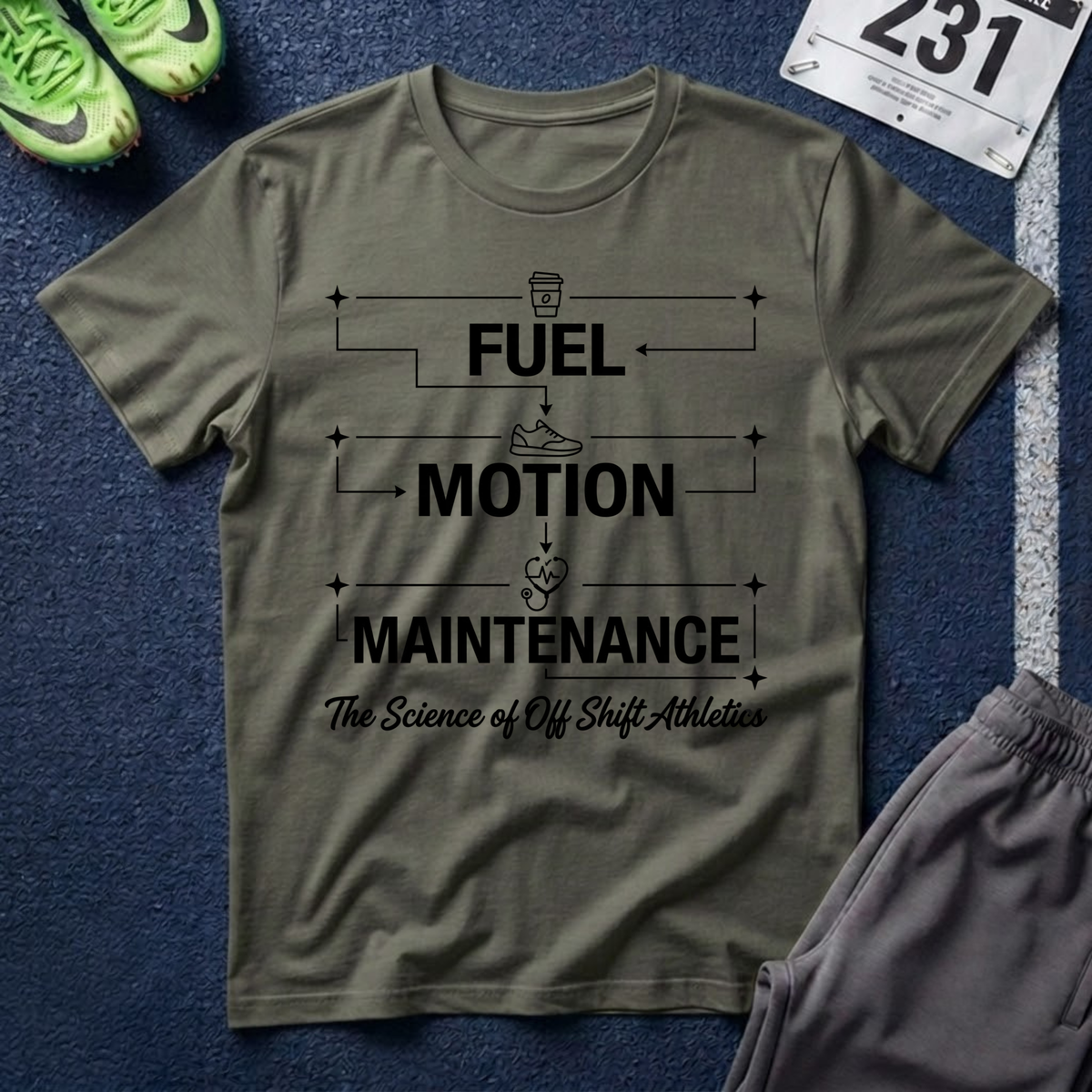 Fuel Motion Maintenance T-Shirt – Fitness Coffee & Running Motivational Tee