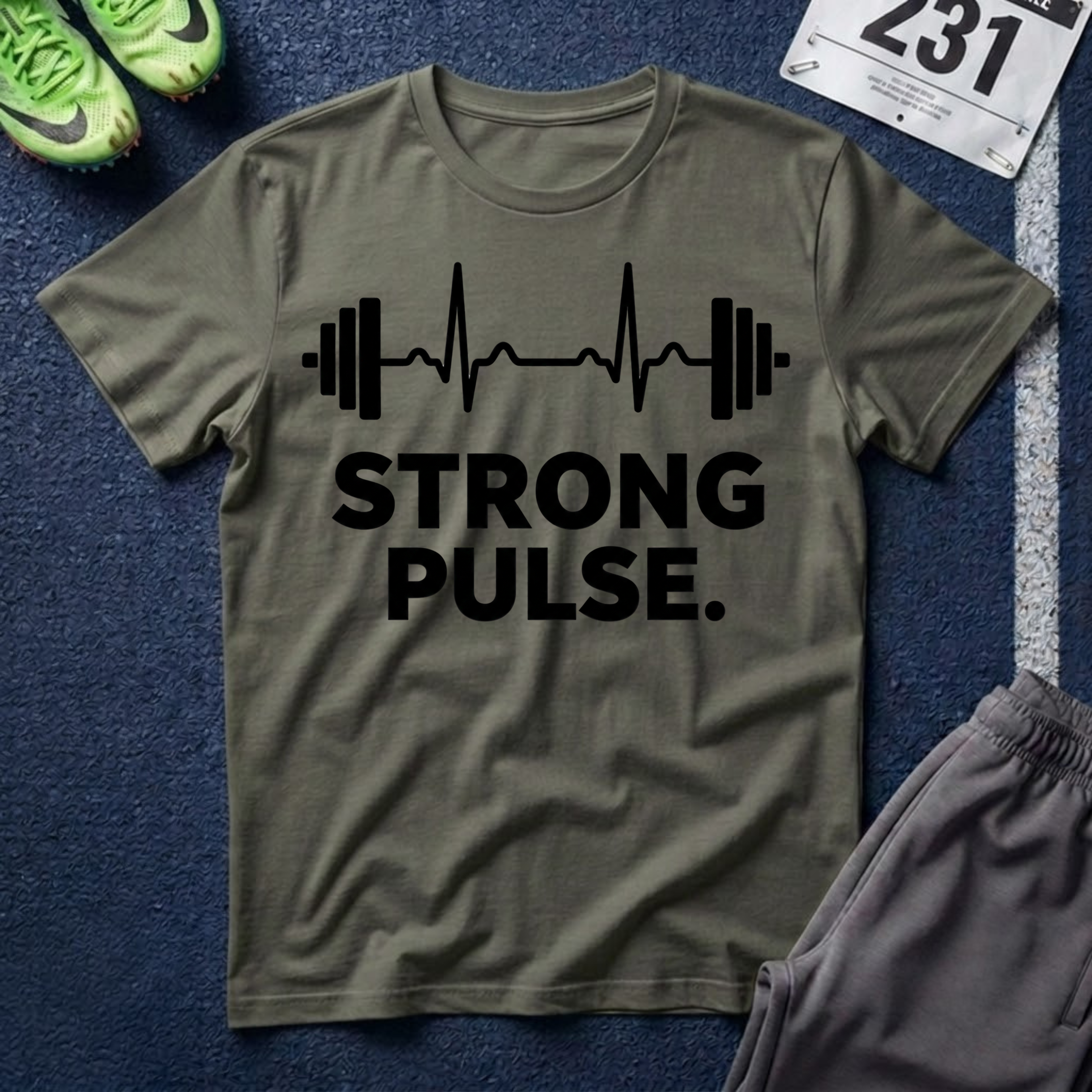 Strong Pulse T-Shirt — Barbell Heartbeat Fitness Tee