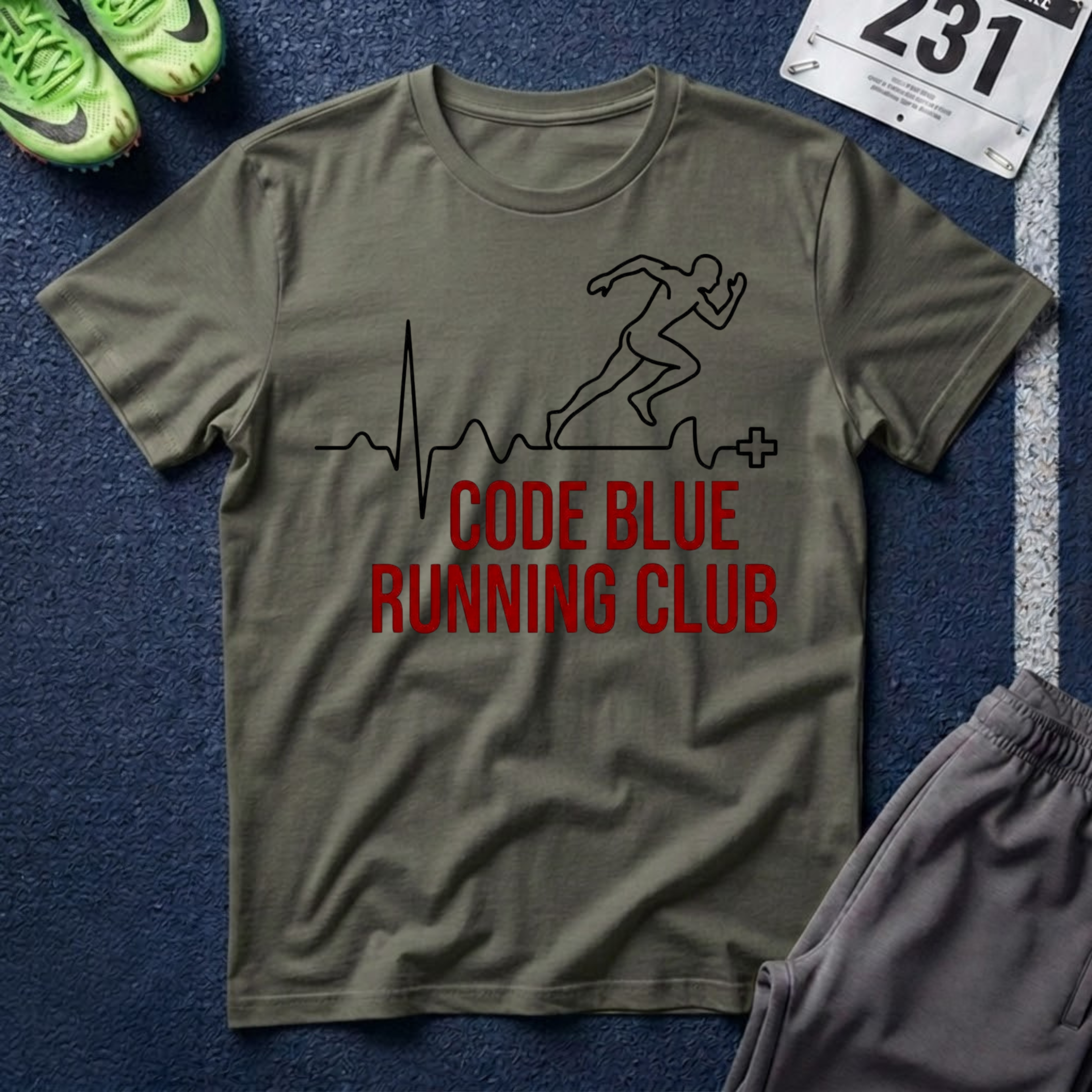Code Blue Running Club T-Shirt — Medical Runner Heartbeat Tee